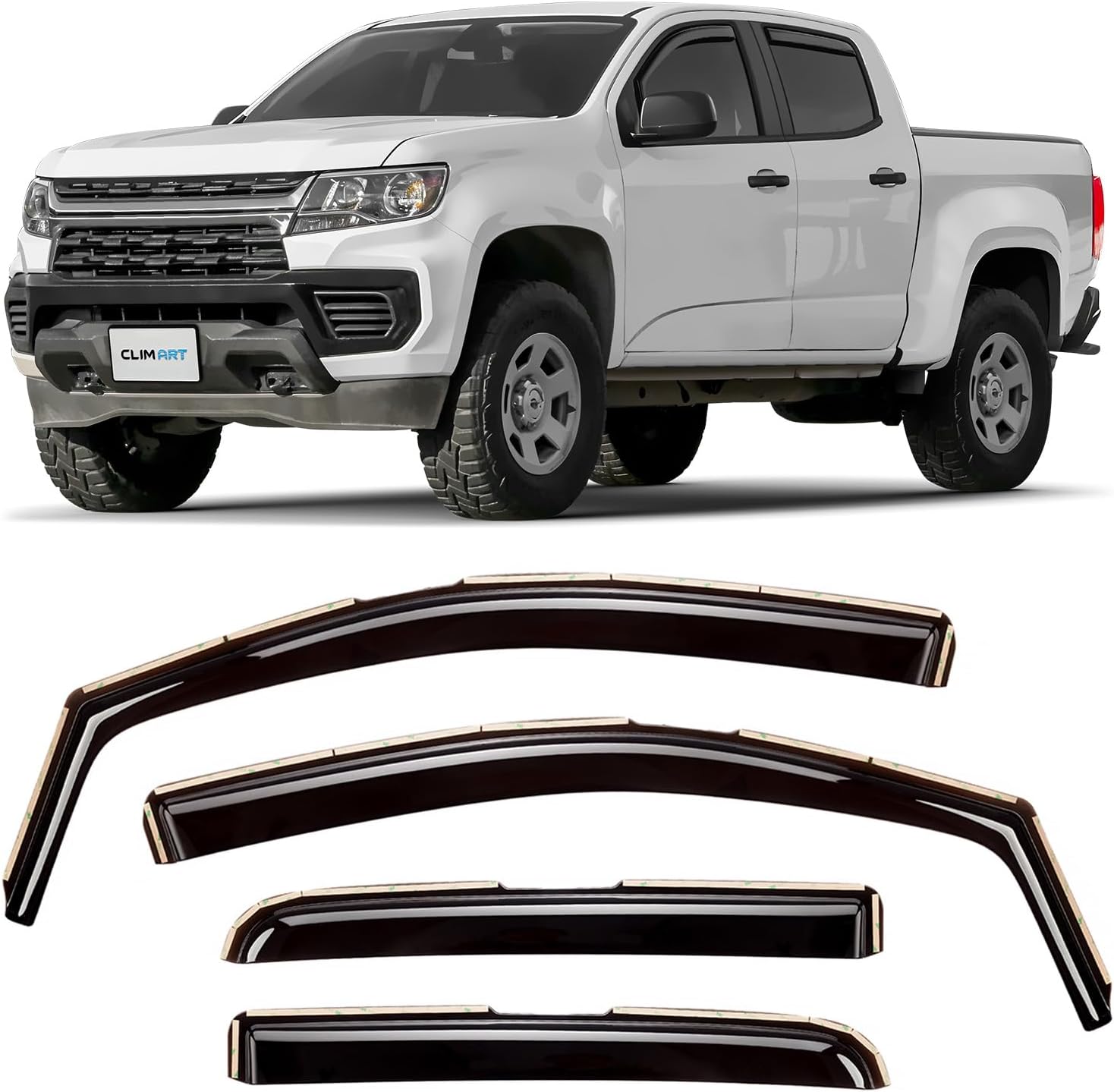CLIM ART in-Channel Durable Rain Guards for Chevy Colorado & GMC Canyon 2015–2022 Crew Cab, Window Deflectors, Vent Window Visors, 4-Piece Set – 615082LP