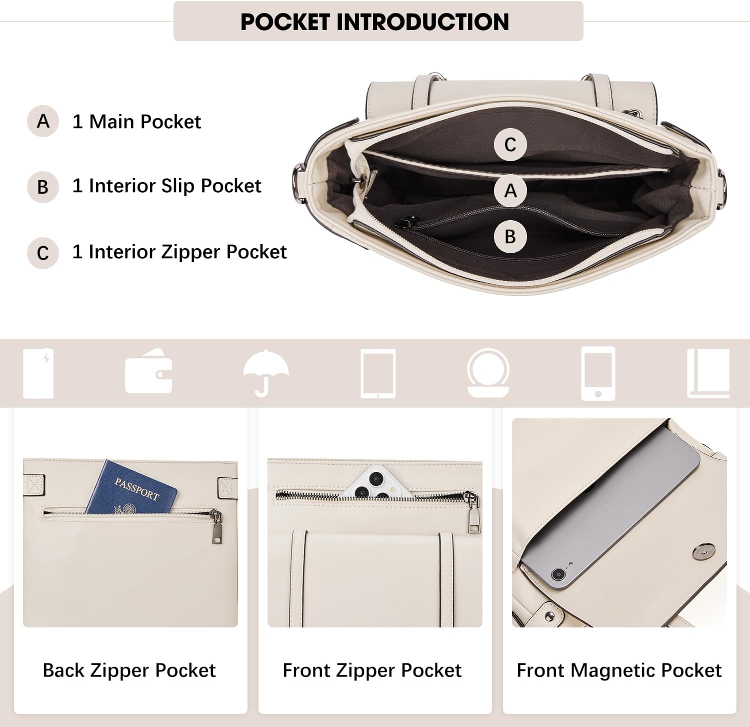 Roulens Crossbody Bags for Women,Multi Pocket Crossbody Purses Vegan Leather Shoulder Handbags Travel Purse Adjustable Strap - Image 3