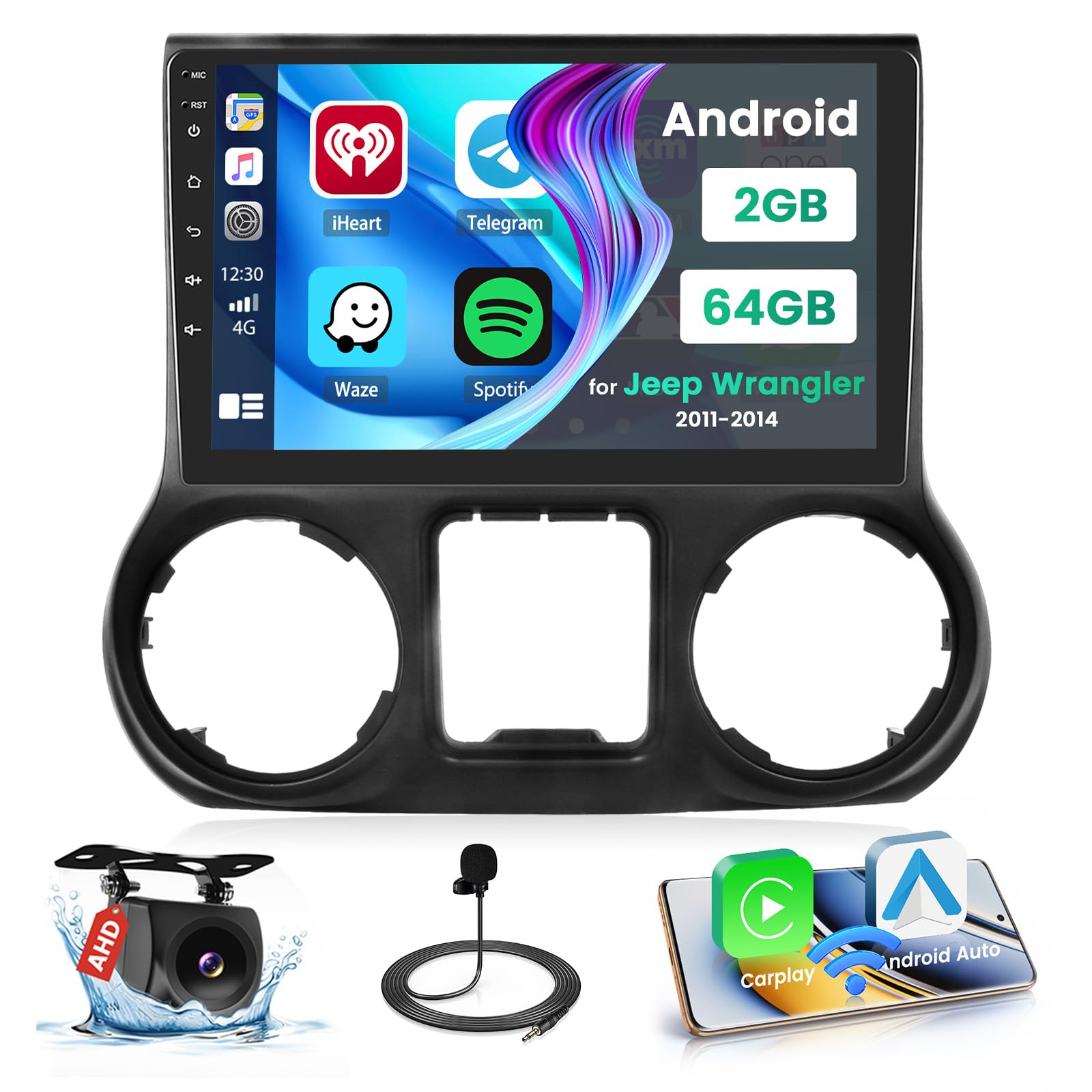 Car Stereo for Jeep Wrangler 2011-2014 Android Radio Hikity 8-Core 6+128G, Touchscreen 10.1 Inch Radio