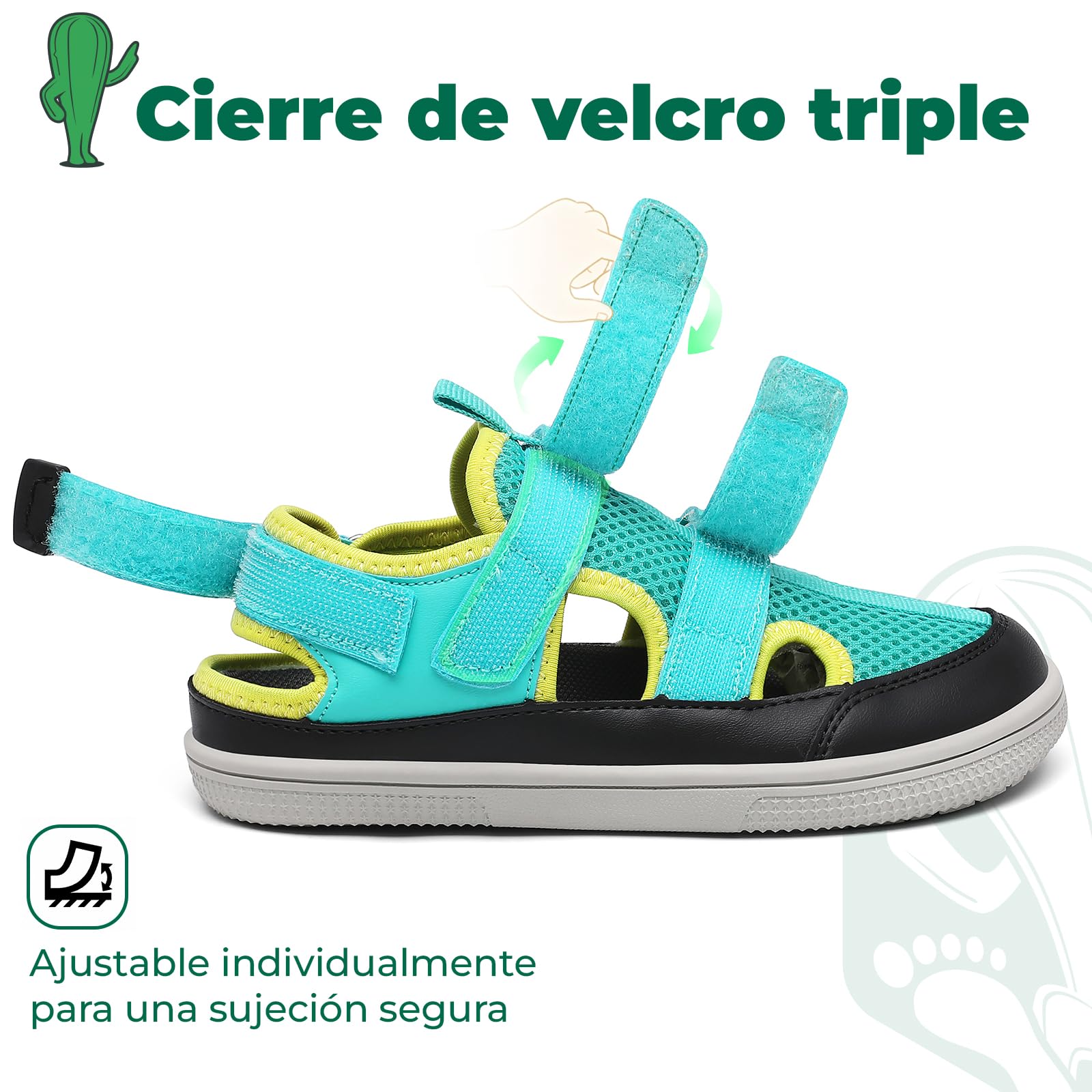 SAGUARO Niño Sandalias Barefoot Cangrejeras - Puntera Cerrada & Velcro & Puntera ancha, 25-36 — view 4