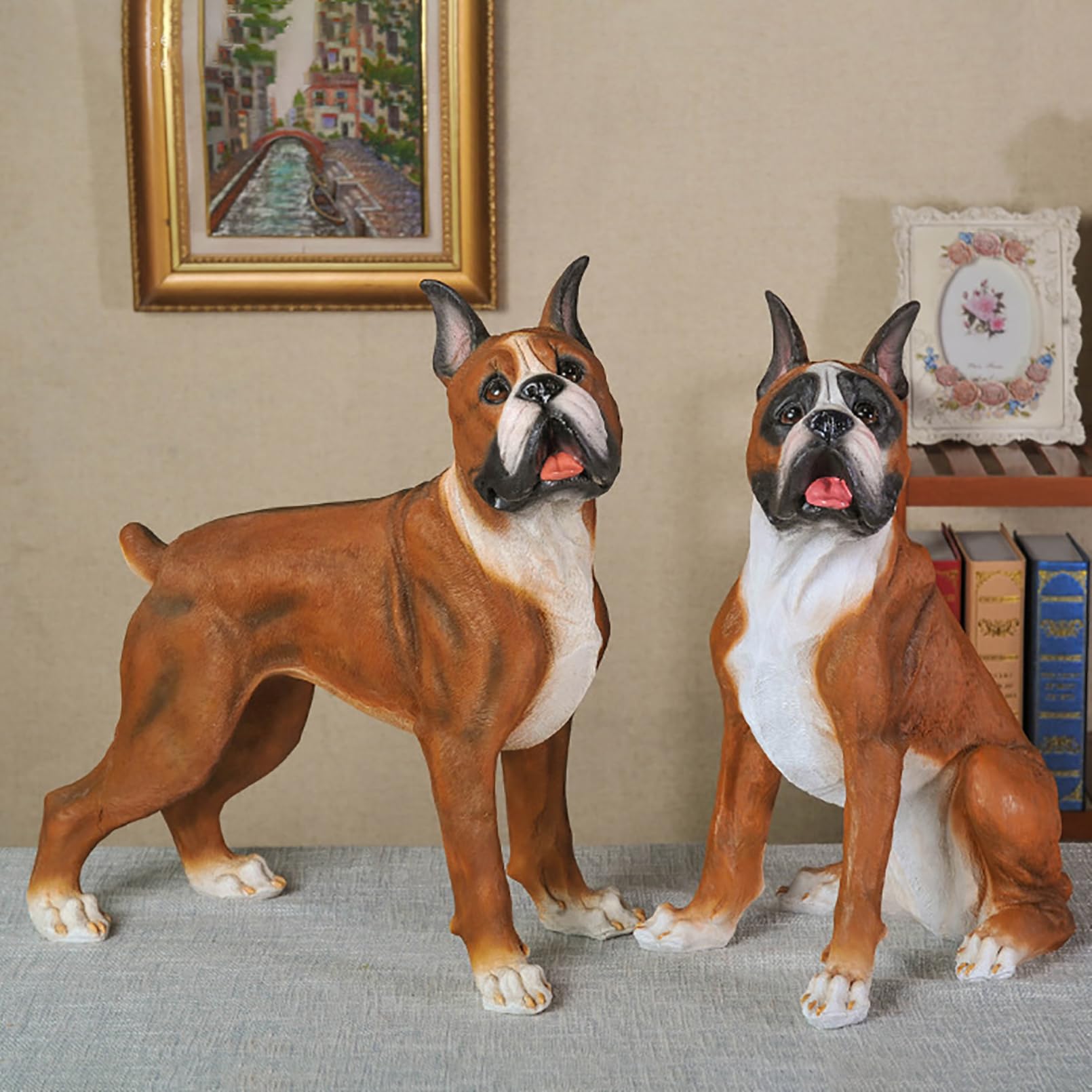 Gartenfiguren für draußen wetterfest Boxer Hund Statue Harz Gartenskulptur Heim Gartendeko für draußen wetterfest,Hoher Simulationsgrad,Geschenke für Gartenliebhaber