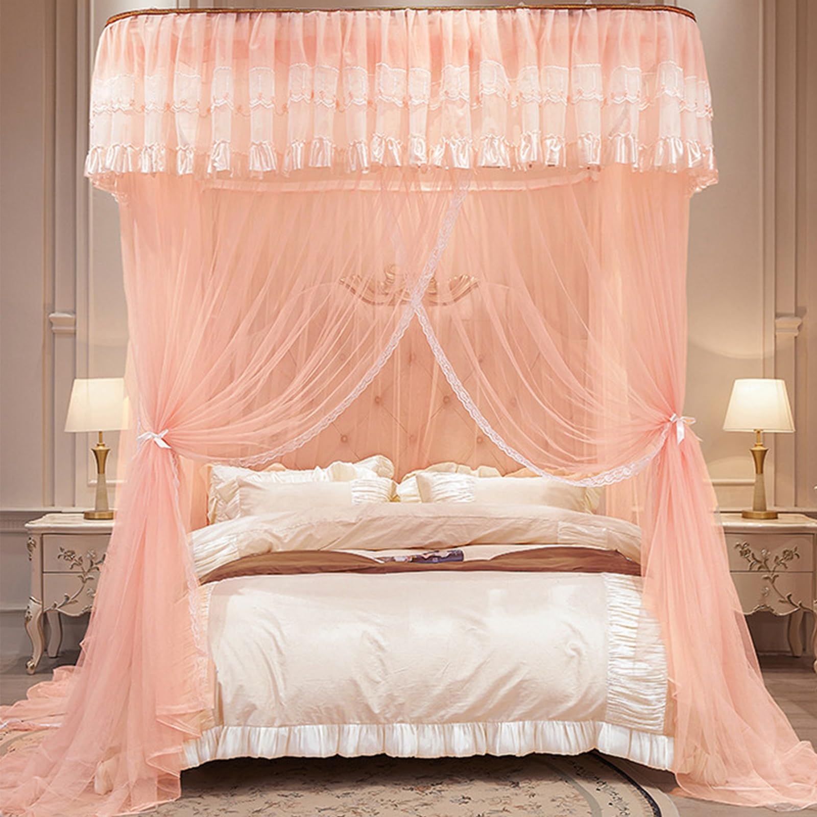SARKEY Prinzessinnen Betthimmel Mit Führungsschiene,Hochzeit,Schlafzimmer(PE,180x220x210cm(71"x87"x83"))