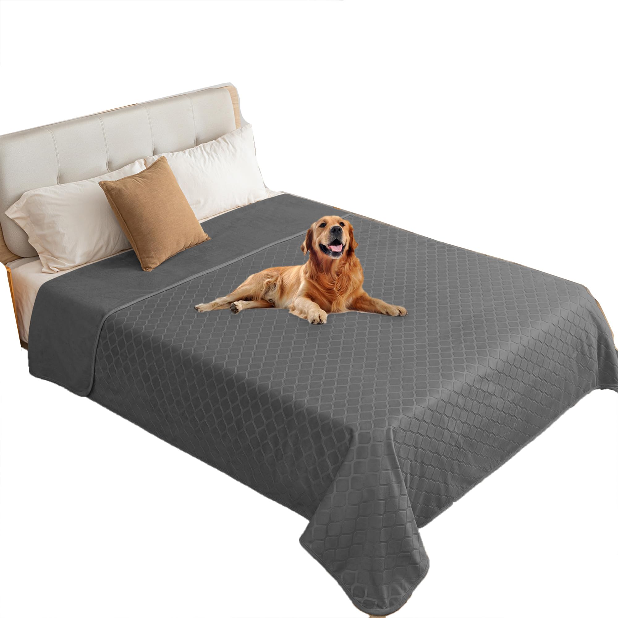 fuguitex Waterproof Dog Blanket Bed Cover Dog Crystal Velvet Moroccan Fuzzy Cozy Plush Pet Blanket Throw Blanket for Couch Sofa(82 * 102 inch, Dark Grey+Grey) โ image 1