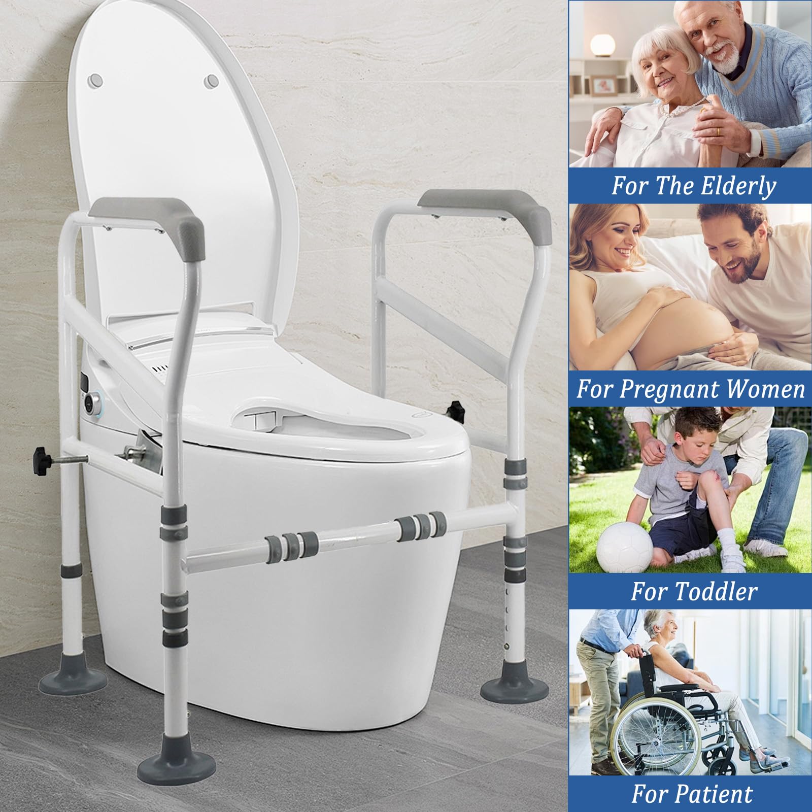 Sollevamento WC per anziani, alzatubi per WC con altezza regolabile, antiscivolo, con grande ventosa, supporto per il sollevamento del WC per anziani, disabili