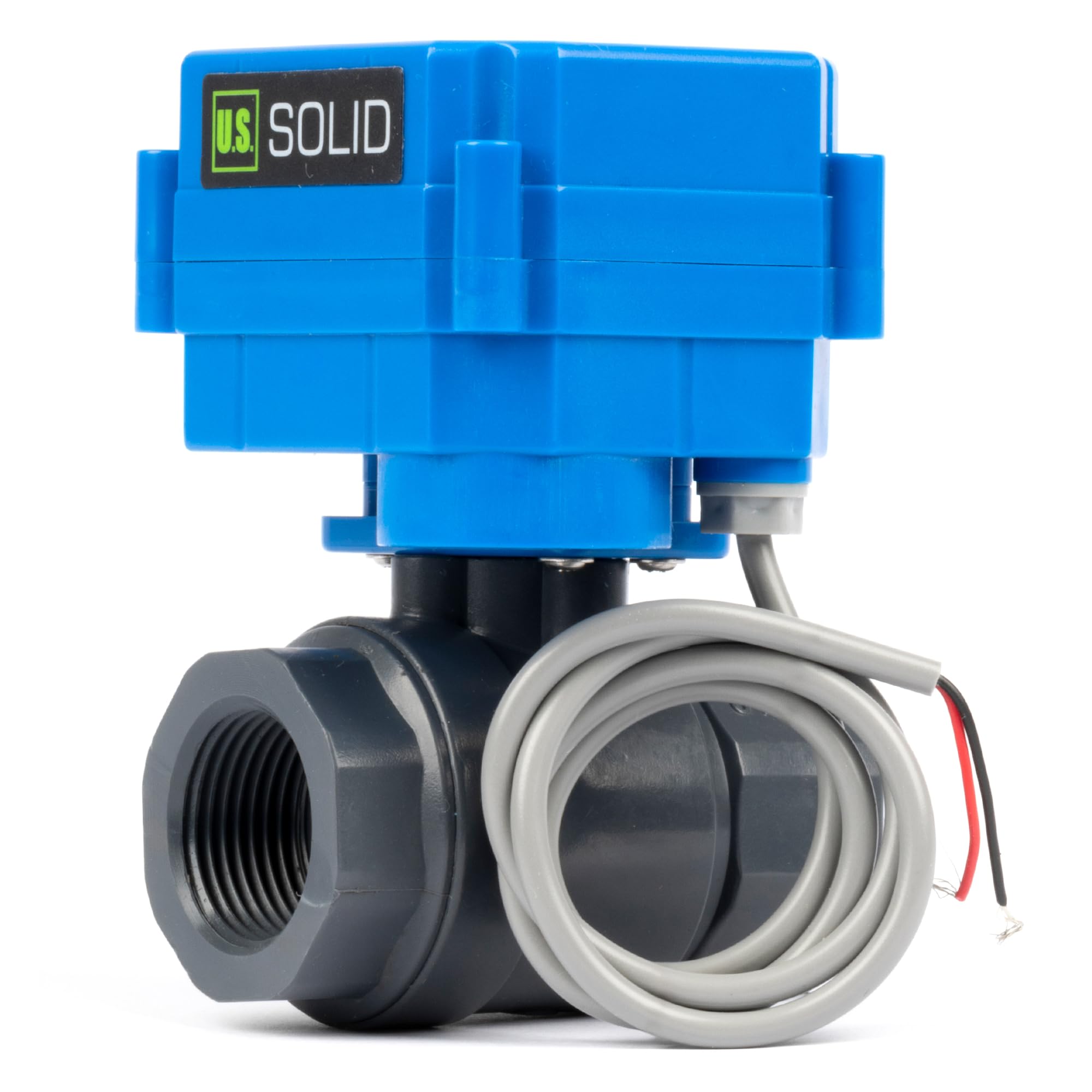 U.S. Solid Zawór kulowy z napędem UPVC 3/4" - 85-265V AC Plastikowy elektryczny zawór kulowy, 2-przewodowy automatyczny powrót, normalnie otwarty, pełny port