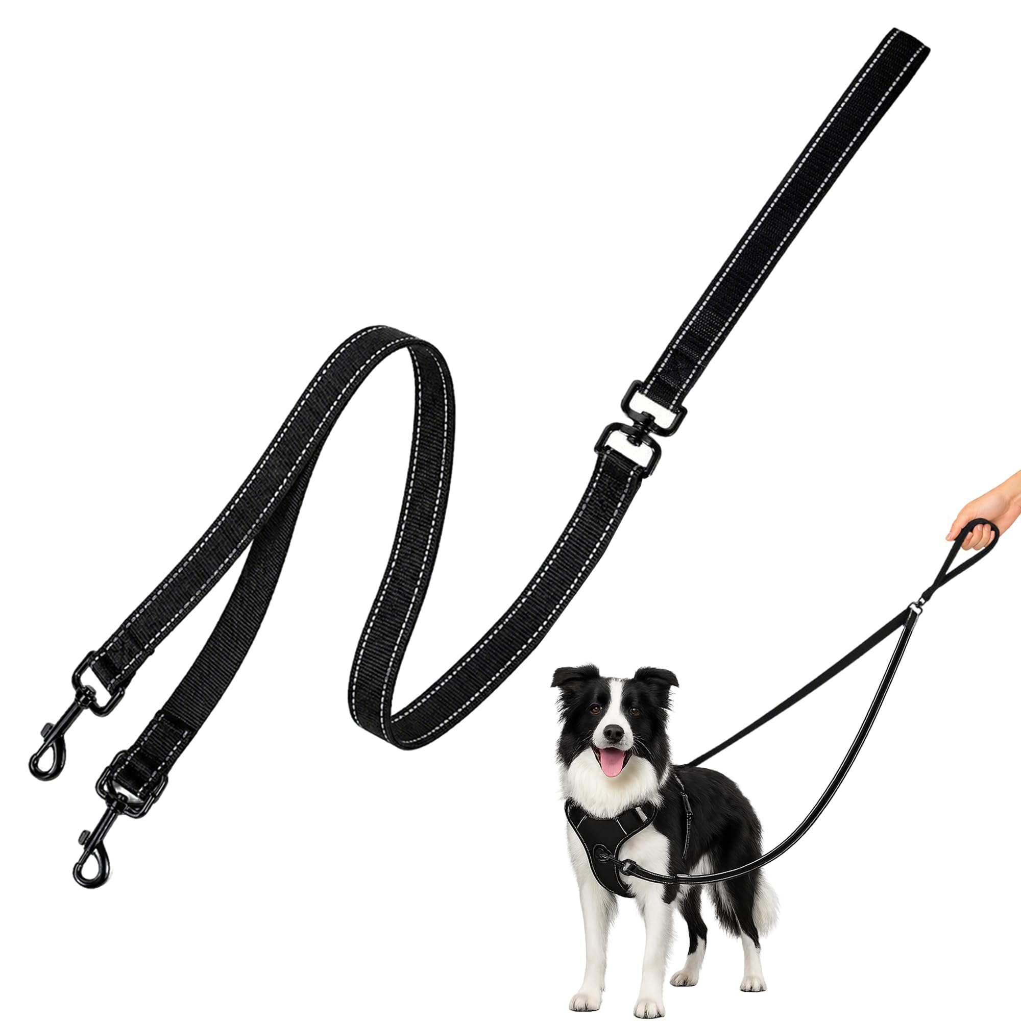Double Ended Lead for Dogs Two Point Control Dog Lead With Reflective Stitching Training Leads for Dogs Soft Padded and Reflective Walking Leads for Small Medium Dog Walking