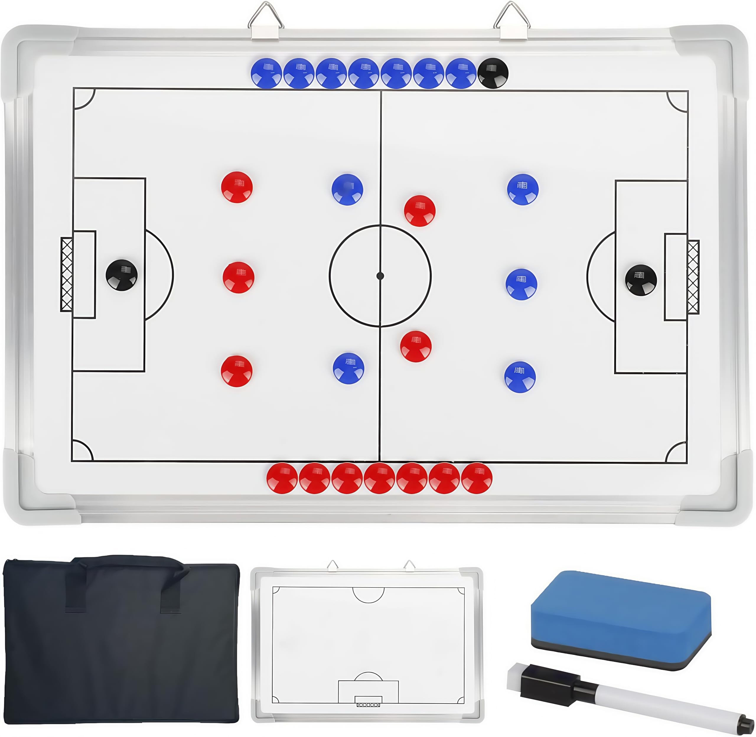 Magnetic Soccer Coaching Board, Double-Sided Soccer Whiteboard for Coaches, Soccer Tactics Board Football Soccer Magnetic Coaching Board Whiteboard Kit with Magnets, Pen, Eraser, Bag. (18