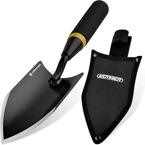 Miniatura 7 de Paleta de mano de jardinería resistente, paleta de jardín de acero al carbono con mango de goma, ideal para plantar suelo, excavar, trasplantar