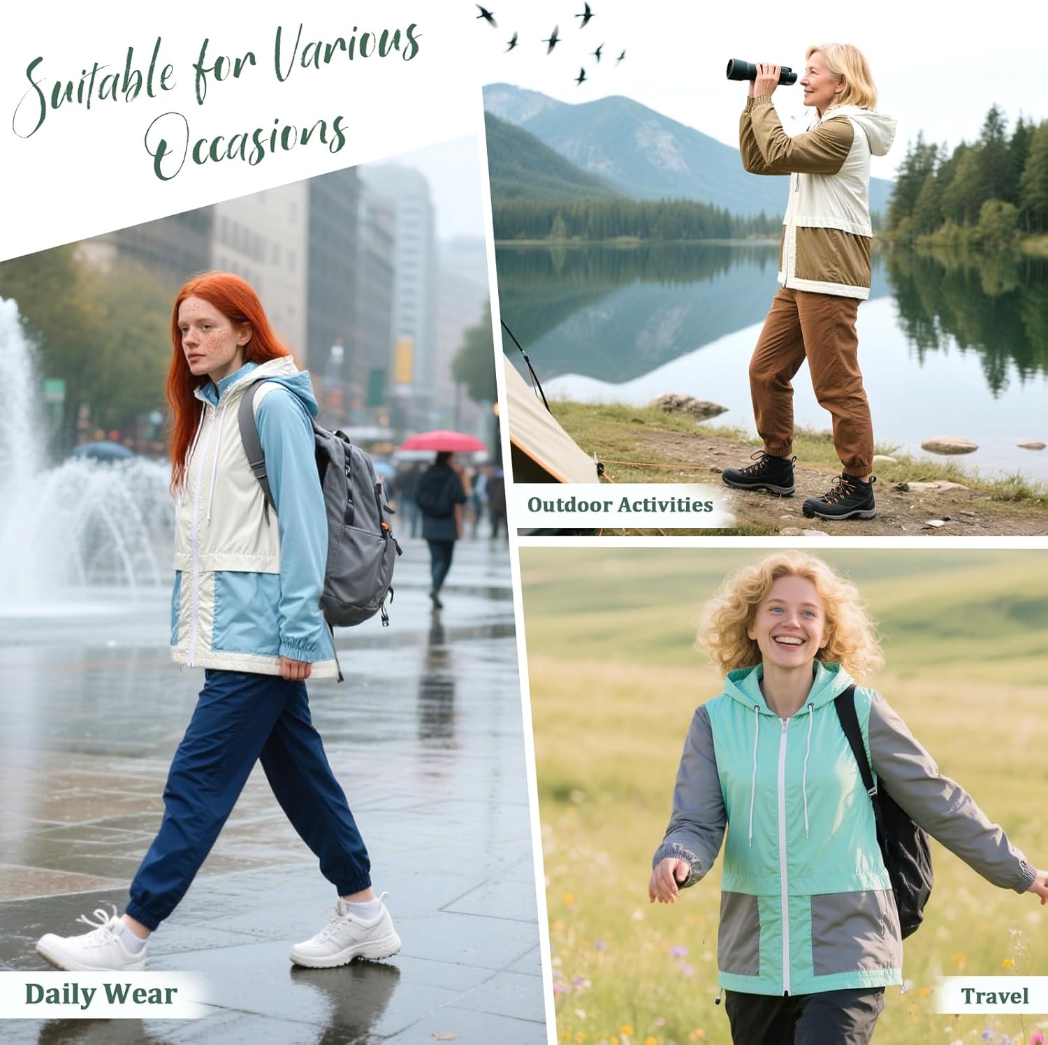 American Trends Lightweight Rain Jacket Women with Hood Packable Waterproof Rain Coats Womens Colorblock Anorak Windbreaker - Image 6