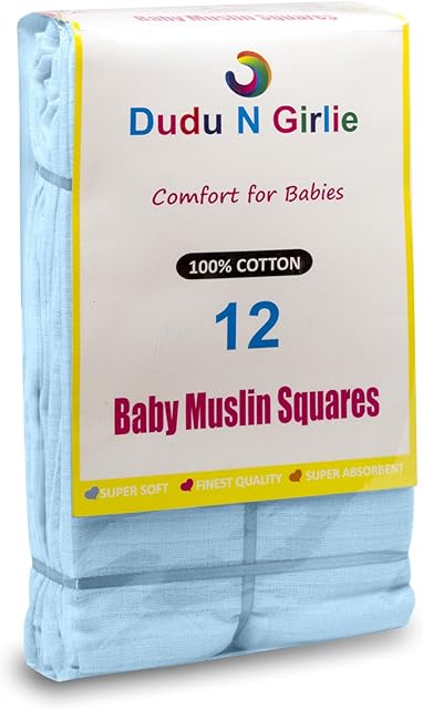 Extra Large Muslin 70x70 Baby Muslin Squares | 100% Cotton Muslin Cloths for Baby | Soft Muslin Wash Cloths, Muslin Swaddle Blanket | Baby Essentials for Newborn (Blue, Pack of 12)