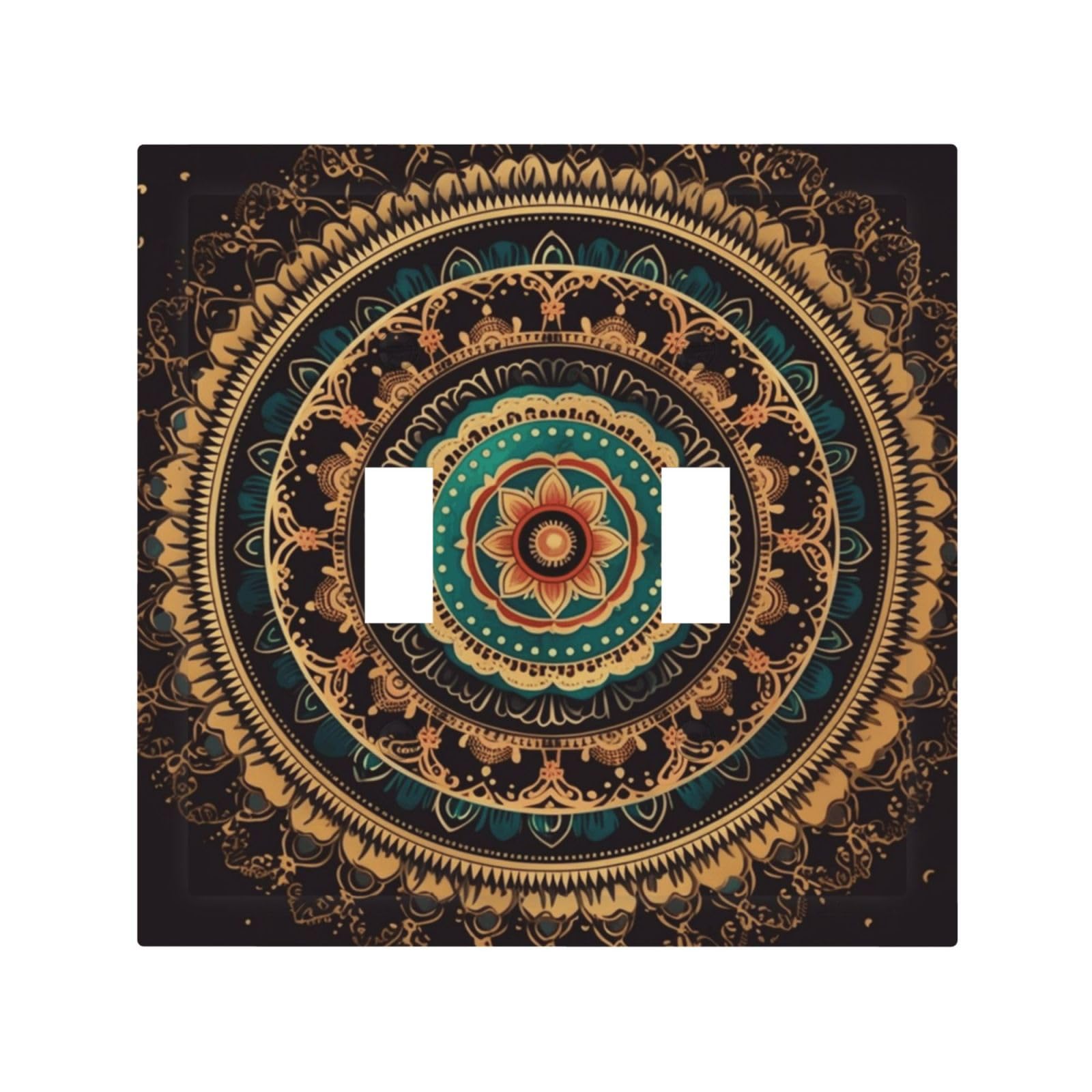 2-Gang Light Switch Cover Mandala Wall Plate for Electrical Outlets Double Decorator Wall Plates 4.9" x 5" Mid-size Receptacle Outlet Covers Blank Faceplate Cover
