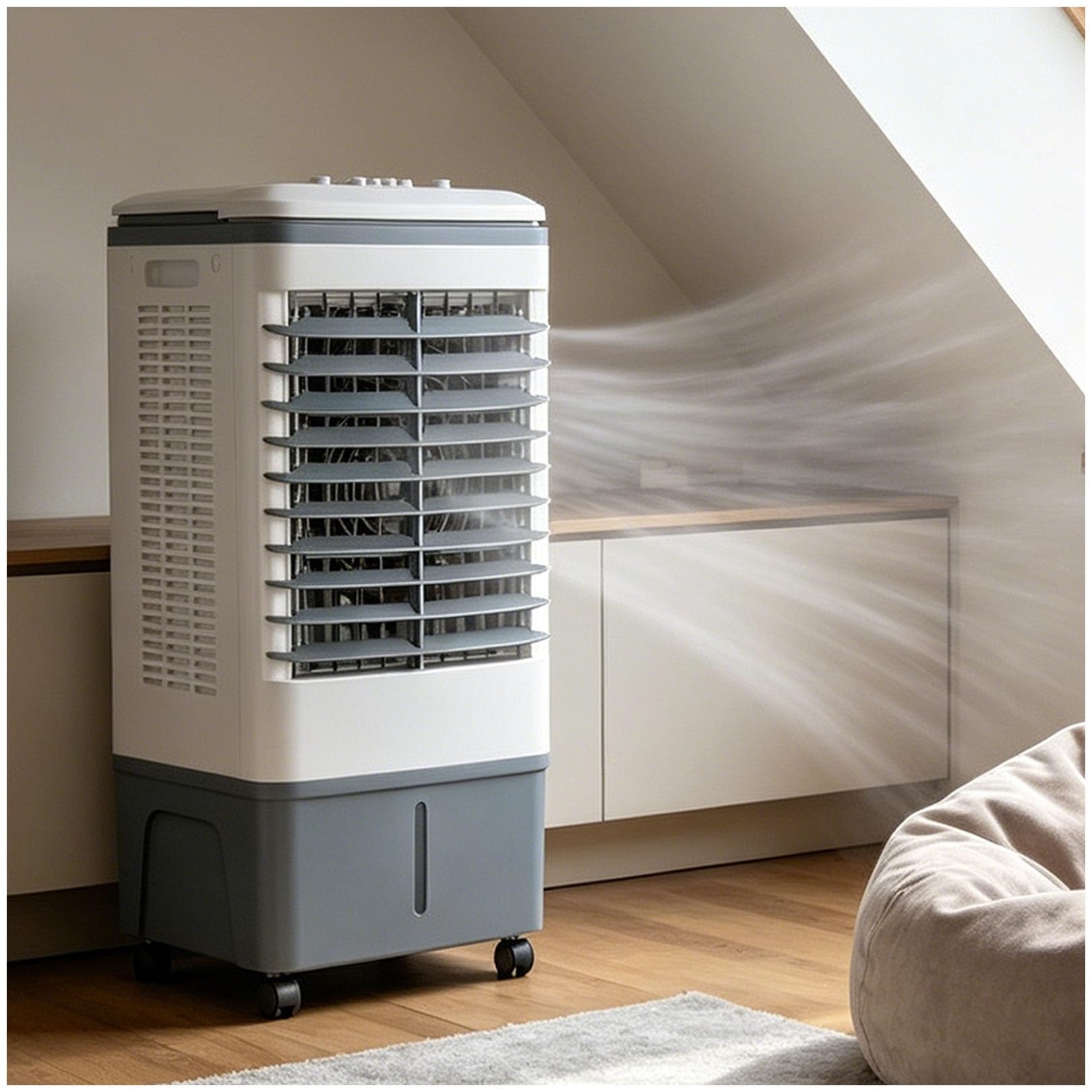 3-in-1 Portable Air Cooler & Fan, 360° Rolling Casters, 120° Oscillation, 20L Tank, 3 Speeds, 1177 CFM, No Window, 80W, Ideal for Apartment & Camping