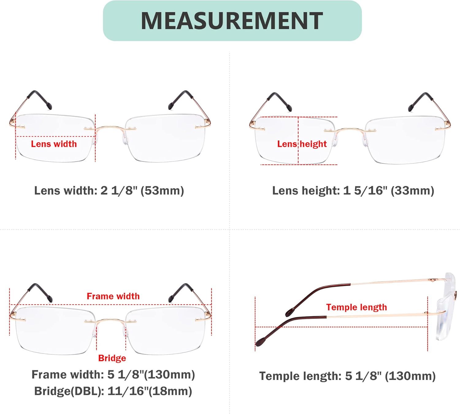 Eyekepper 3-Pack Rimless Metal Reading Glasses for Men - Rectangle Frameless Readers (Brown/Sliver/Gold)+2.00