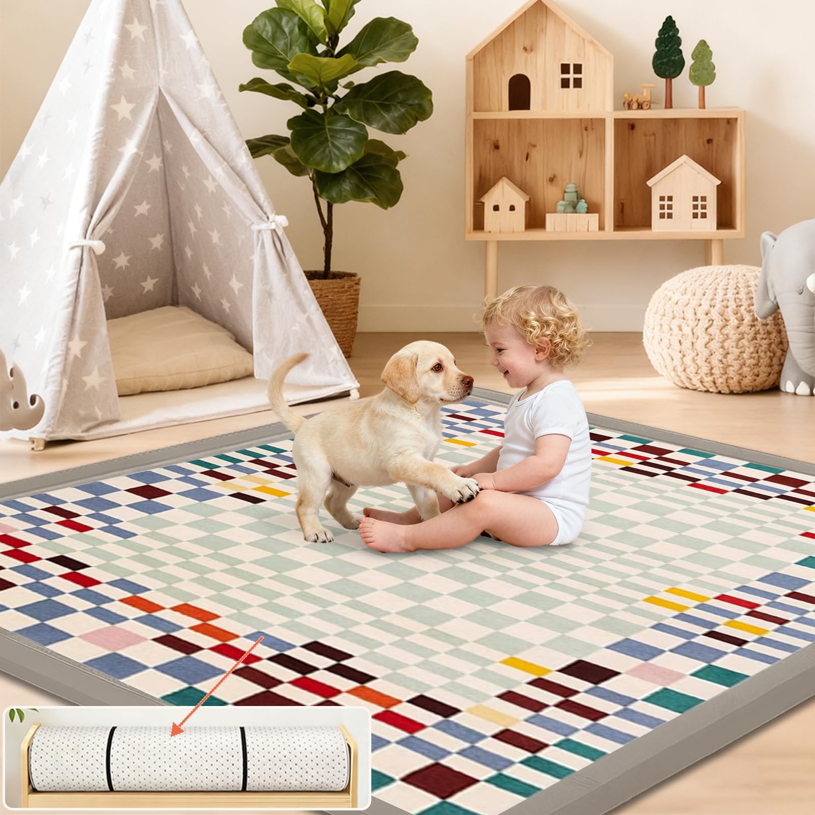 2cm Dicke Faltbare Krabbelmatte Baby, Spielmatte mit Rutschfester Unterseite, Weiche Bodenmatte aus Memory-Schaum, Teppich Kinderzimmer, Spielmatten für Laufgitter 200 x 280cm