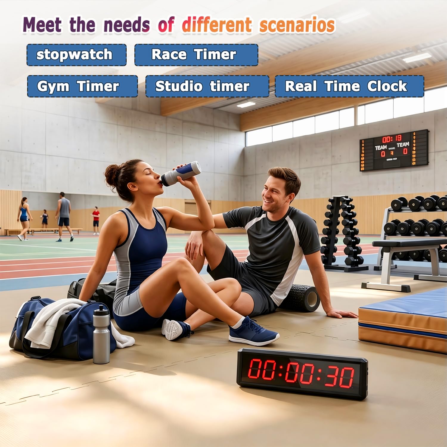 Temporizador de fitness, adecuado para ejercicio de gimnasio, escuela, ejercicio en casa, sala de levantamiento de pesas, gimnasio de boxeo, escalada en roca interior (modo de transmisión