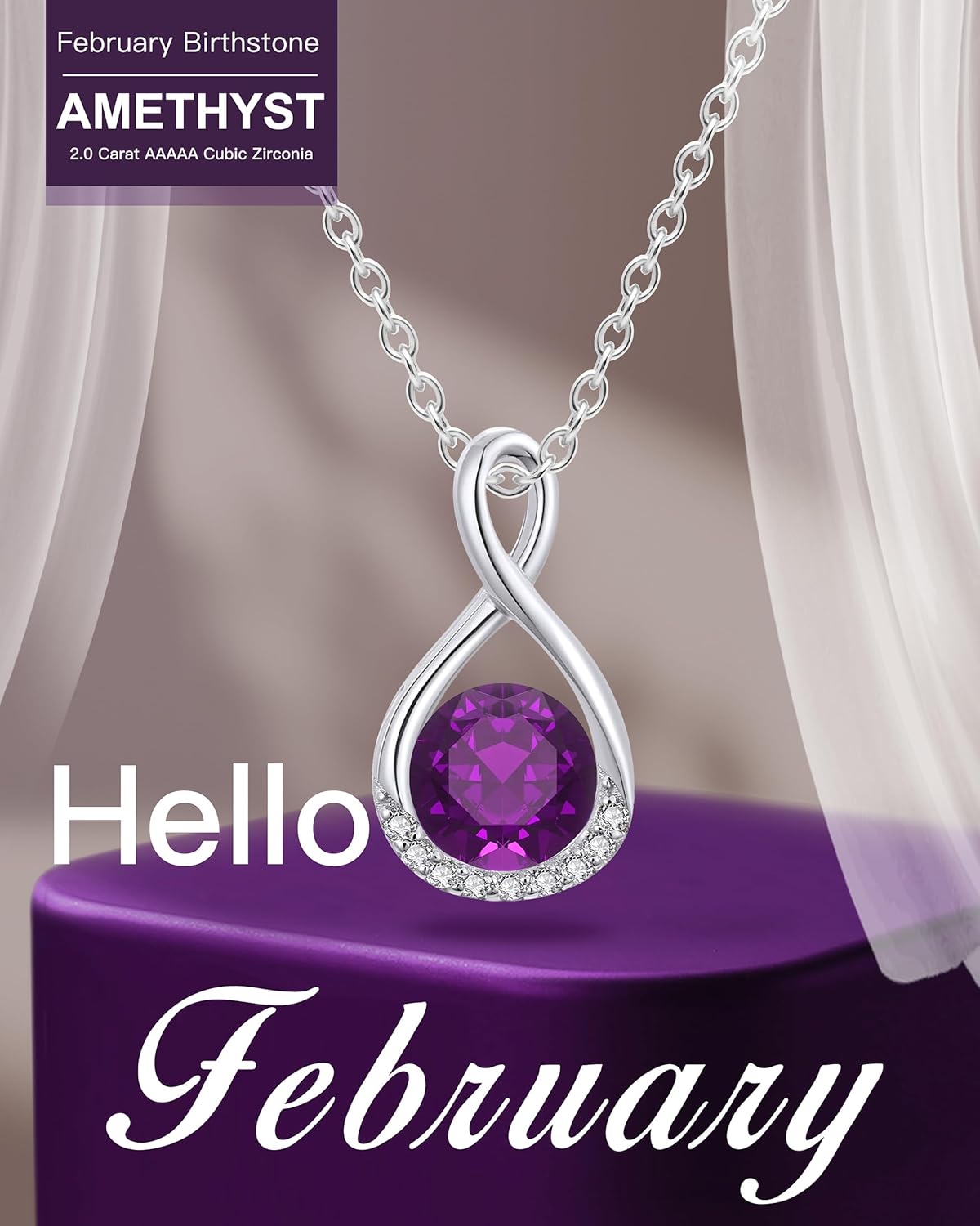 Genuine Birthstone Infinity Necklace for Women, Birthday Gifts for Her, Minimalism Style Jewelry for Everyday Wear - Image 2