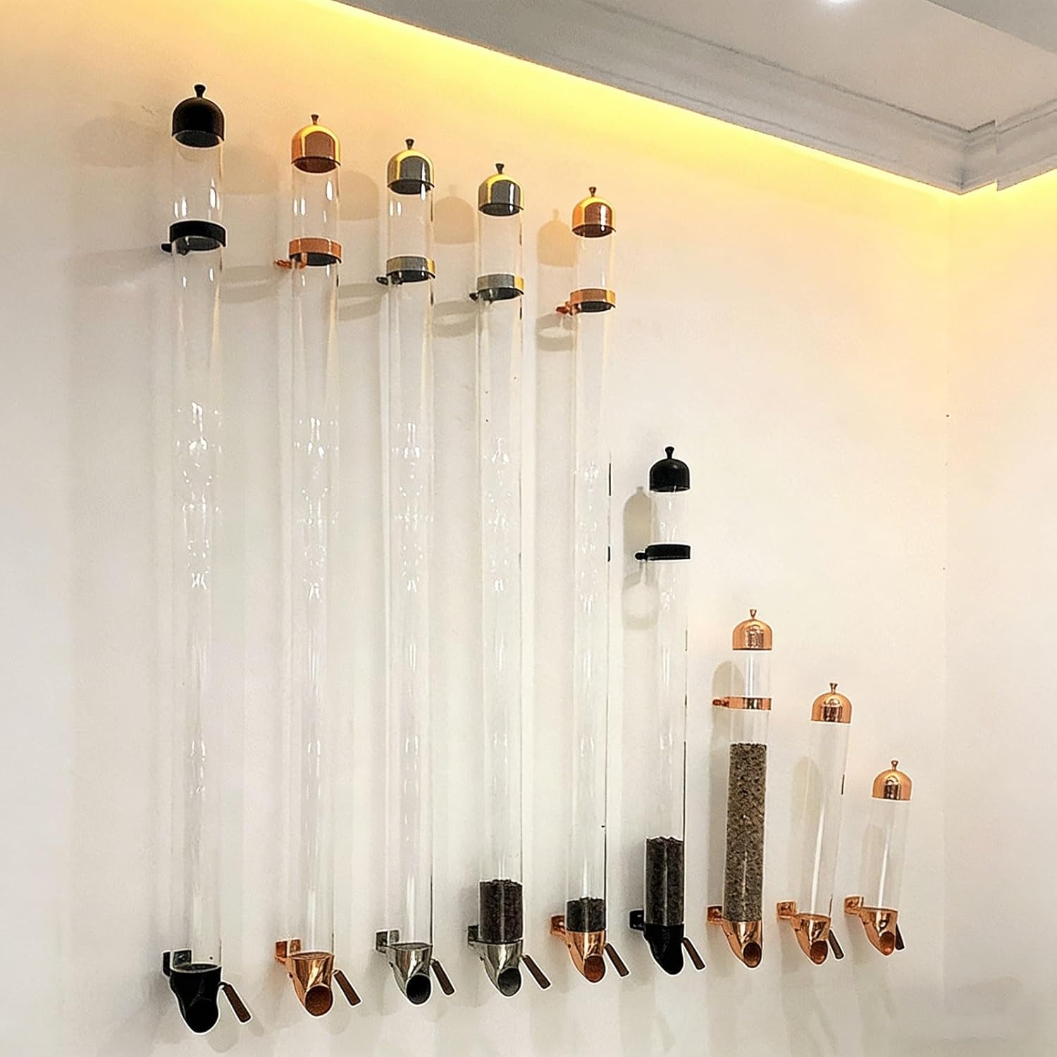 Coffee Bean Dispenser, Commercial Wall-mounted Cereal Dispenser Storage Container, Large Capacity Dry Food Containers For Displaying Coffee Beans, Candy, Tea, Grains(Gold 60cm,2 Pack)