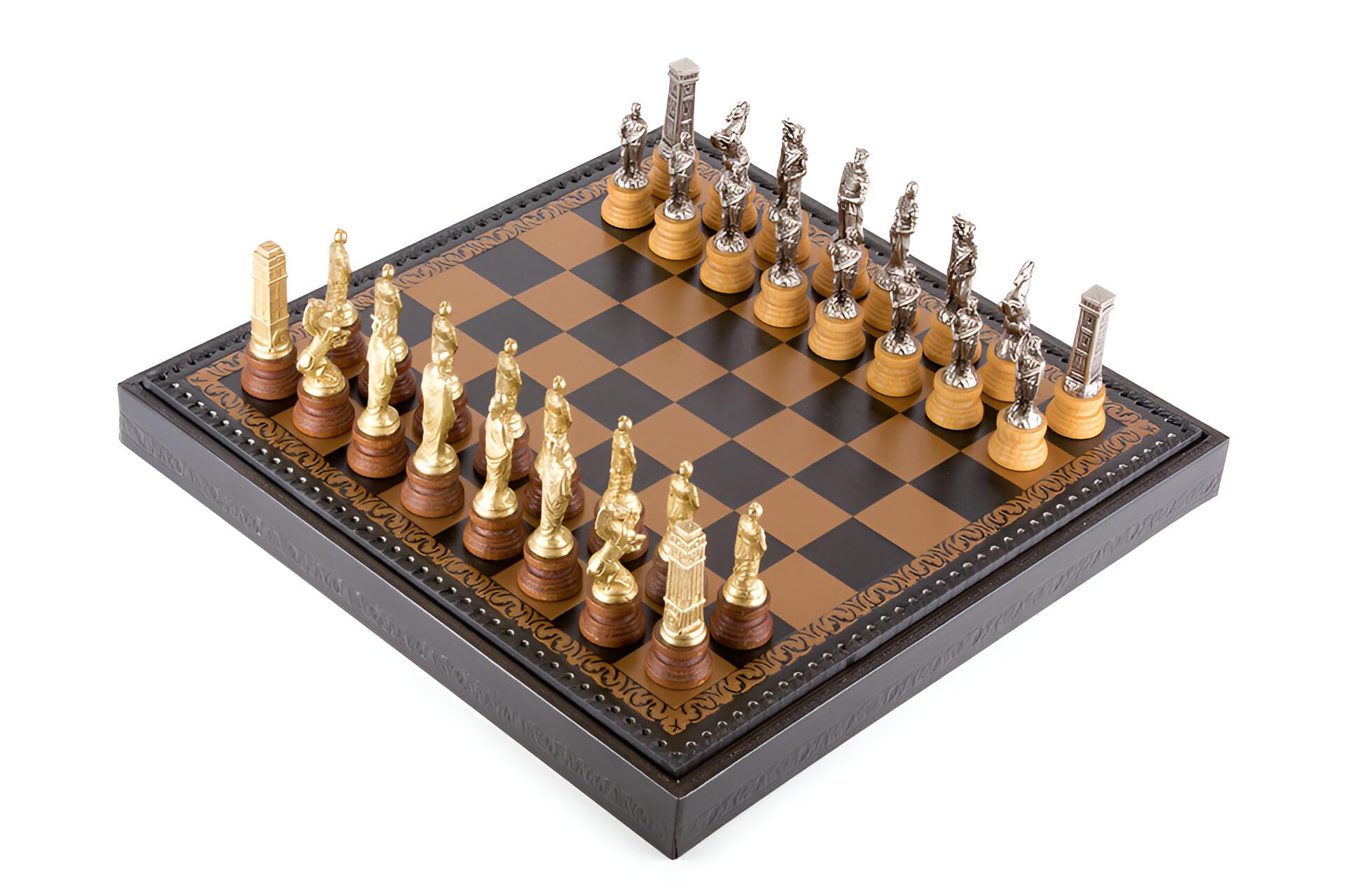 Coffret échecs Romains VS Barbares cuir noir et or, cadeau idéal - 7