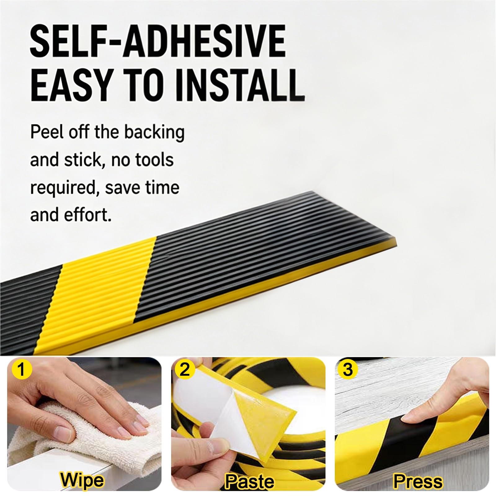 Paraspigoli Angolari in Gomma Industriali in NBR con Adesivo, Giallo Nero, 5 M, para Spigoli, per Fabbriche, Cantieri Edili, Macchinari(20cm/8in)