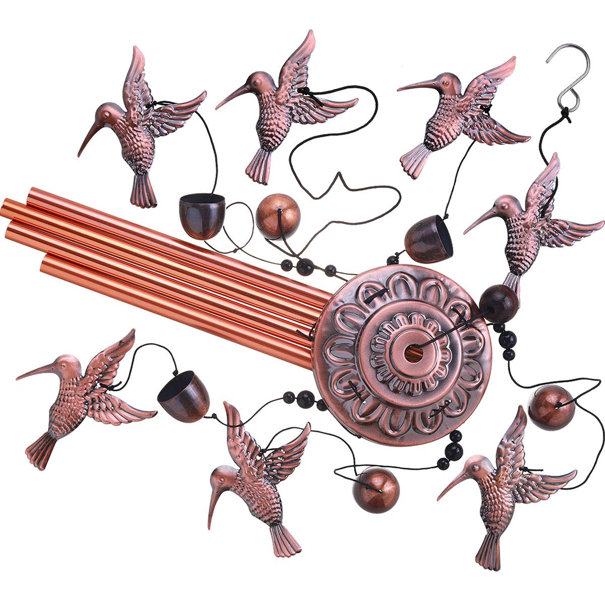 Garden Hummingbird Wind Chimes Outdoor Decor, with 4 Tubes 6 Bells 7 Hummingbirds Mobile Romantic Wind Catcher - Image 4