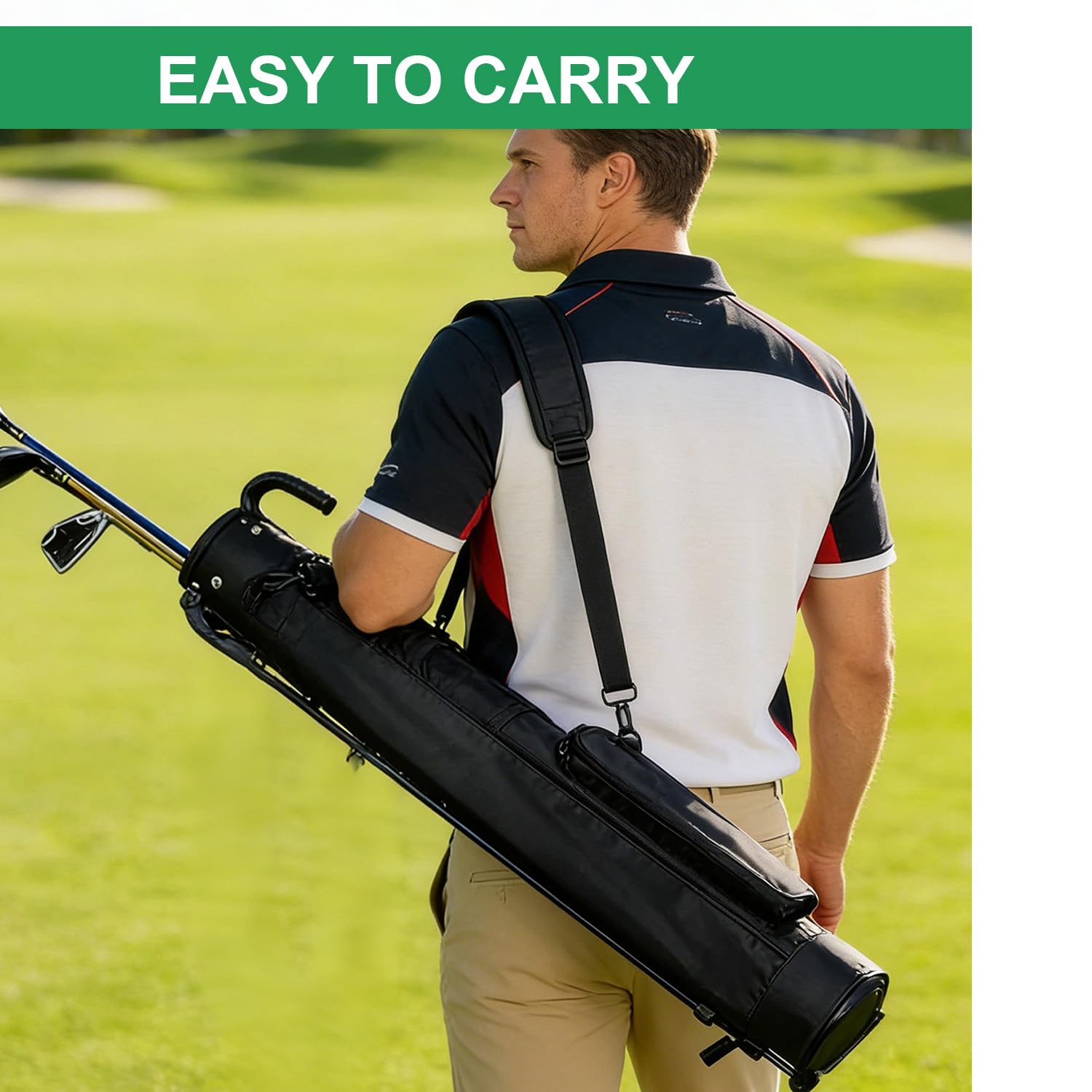 Bolsa de golf con correa ajustable para el hombro, divisor de 2 vías, 2 bolsillos, bolsa ligera para hombre y mujer, para el campo de conducción, campo corto y cursos ejecutivos (negro)