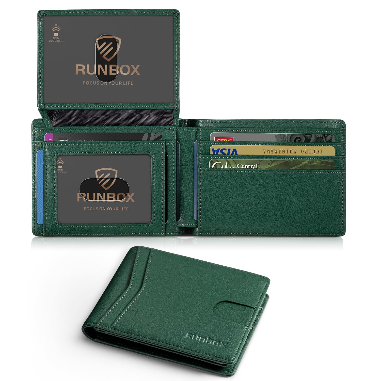 RUNBOX Wallet for Men -Slim Rfid Leather Mens Bifold Novelty Wallets 2 ID Window With Gift Box Men's Accessories