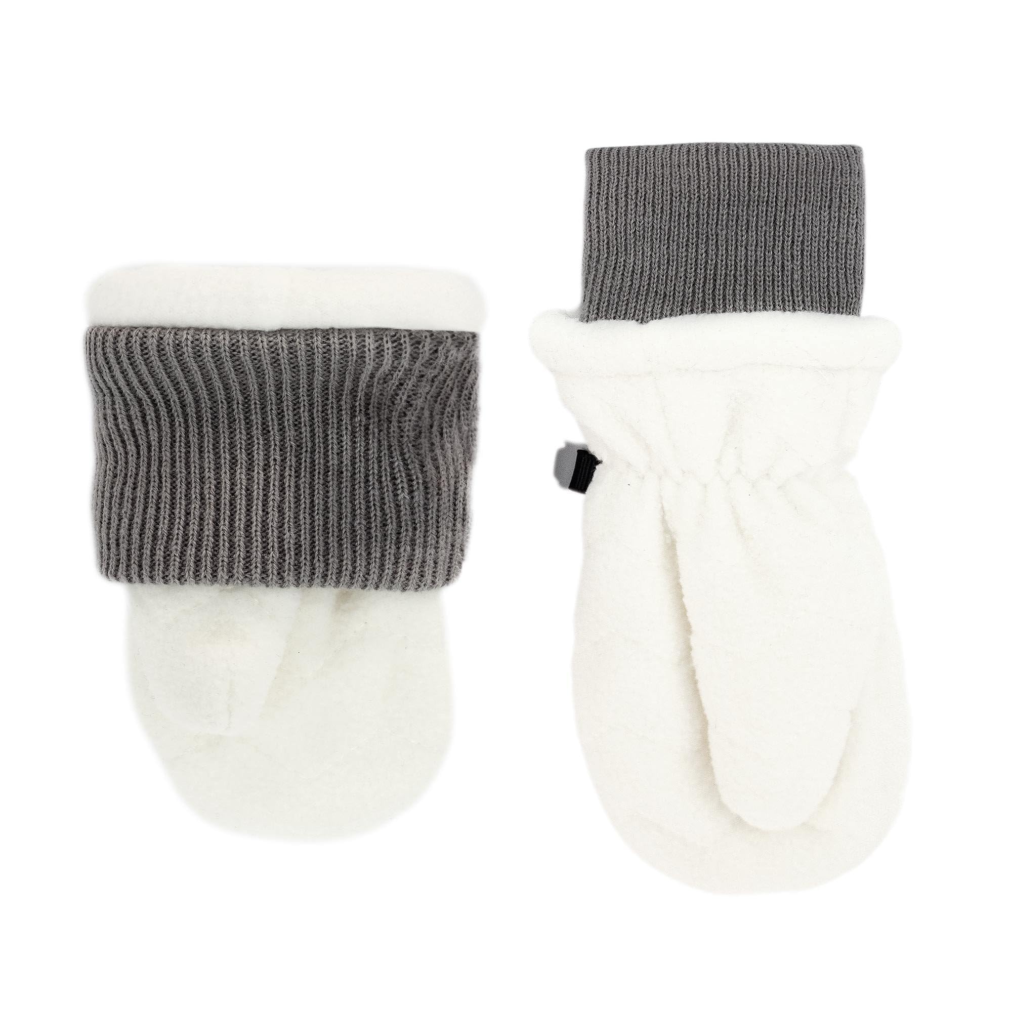 JAN & JUL Stay-On Winter Fleece Mittens with Ribbed Cuffs for Toddlers and Kids (Cream, Size L)