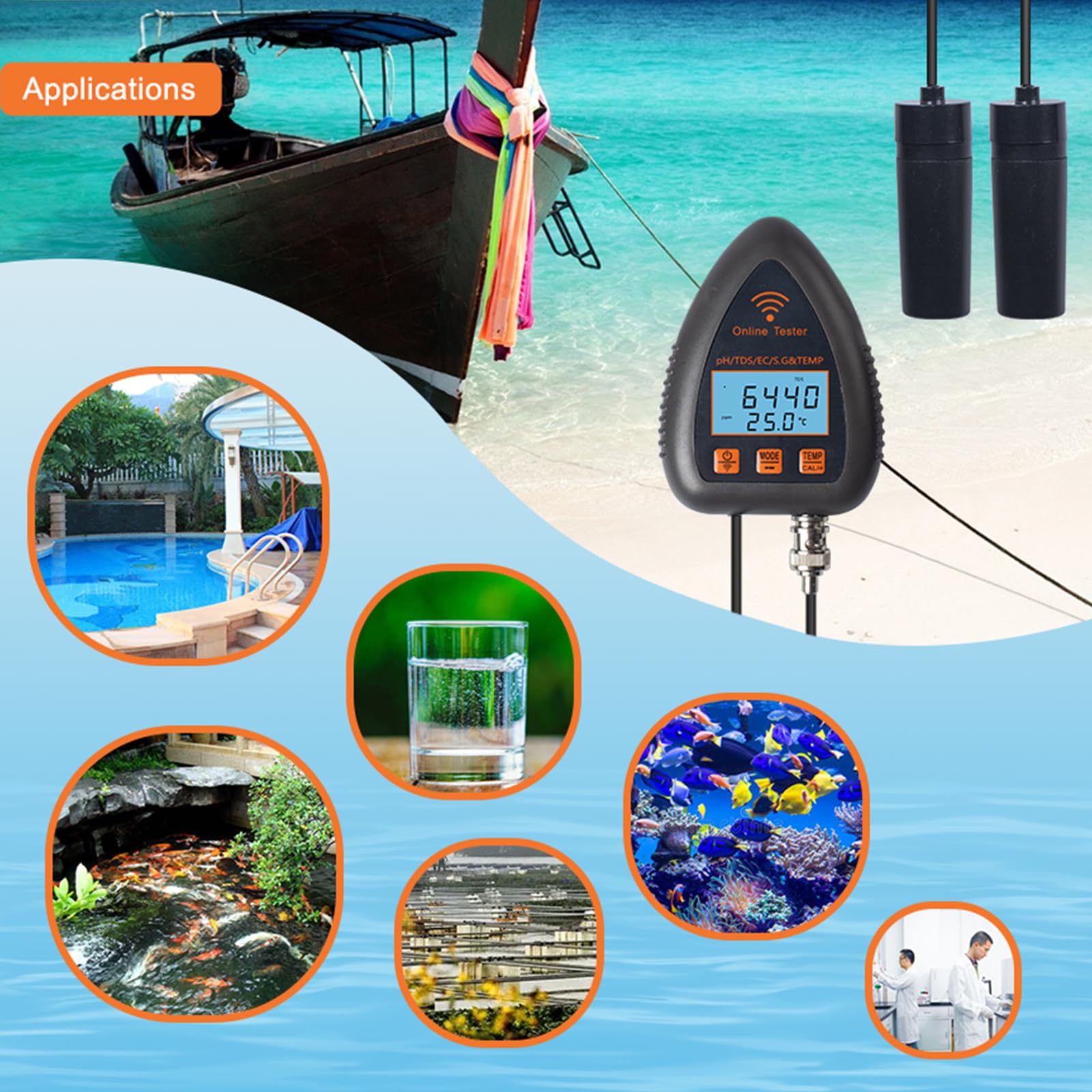 Bodentests, intelligentes pH-Messgerät, pH-Tds Ec S.G, Wasserqualitätstester, Online-Aquarium, Pool, Hydrokultur, Datenlogger-Monitor