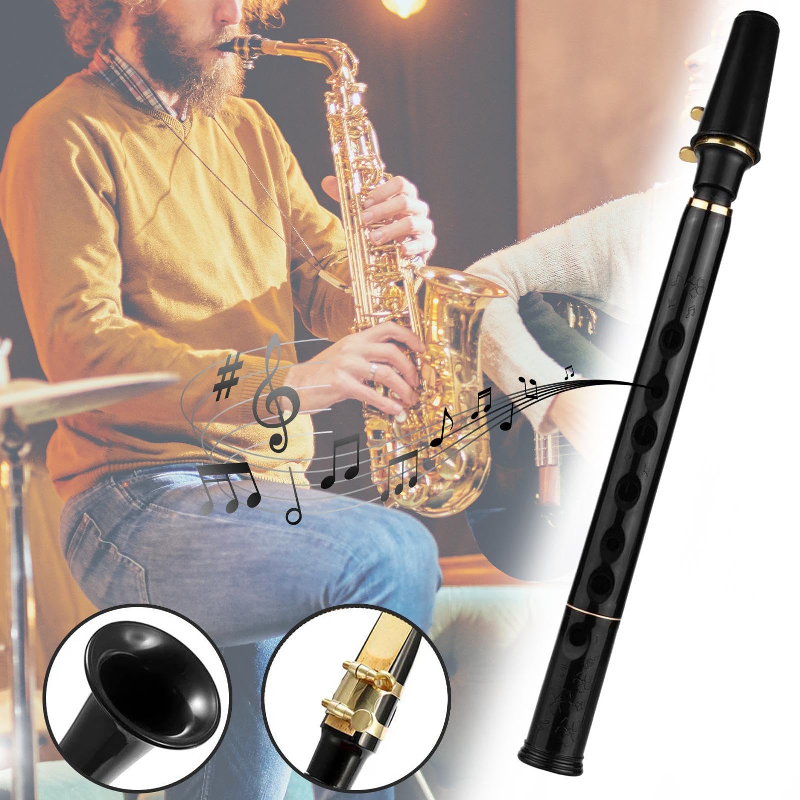 Saxofón de bolsillo de viaje, saxofón de bolsillo Clave de 8 hoyos C Little | Instrumento de viento de madera para niños Amateurs Amateurs Music Lovers, herramienta de práctica compacta con