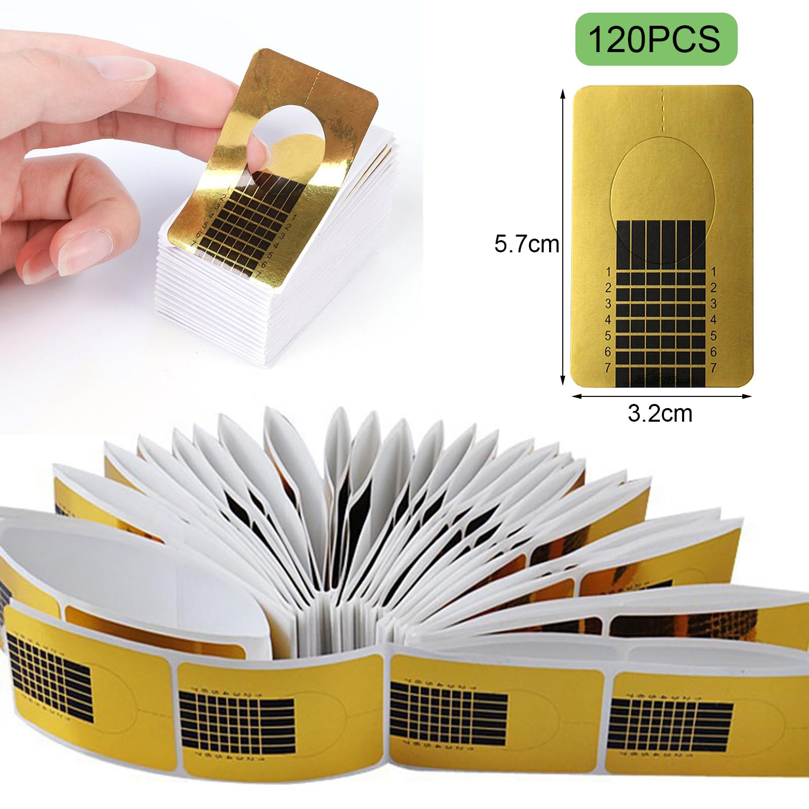 120 Pezzi Cartine per Ricostruzione Unghie,Cartine Extension Model per UV Gel Nail, Cartine Oro Nail Art Per Ricostruzione Allungamento Unghie