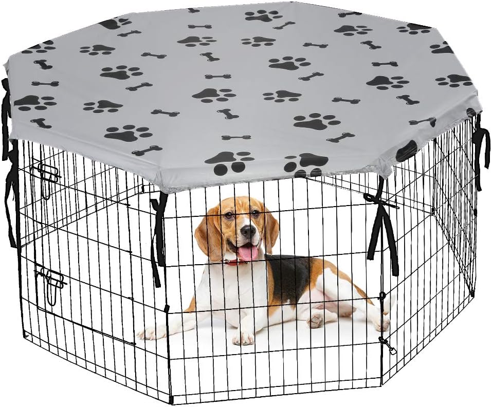 Dog Playpen Cover for Indoor & Outdoor - Water Proof & UV Resistant Pet Crate Cover, Escape Proof Privacy Kennel Cover Fits 24 Inches Pen with 8 Panels