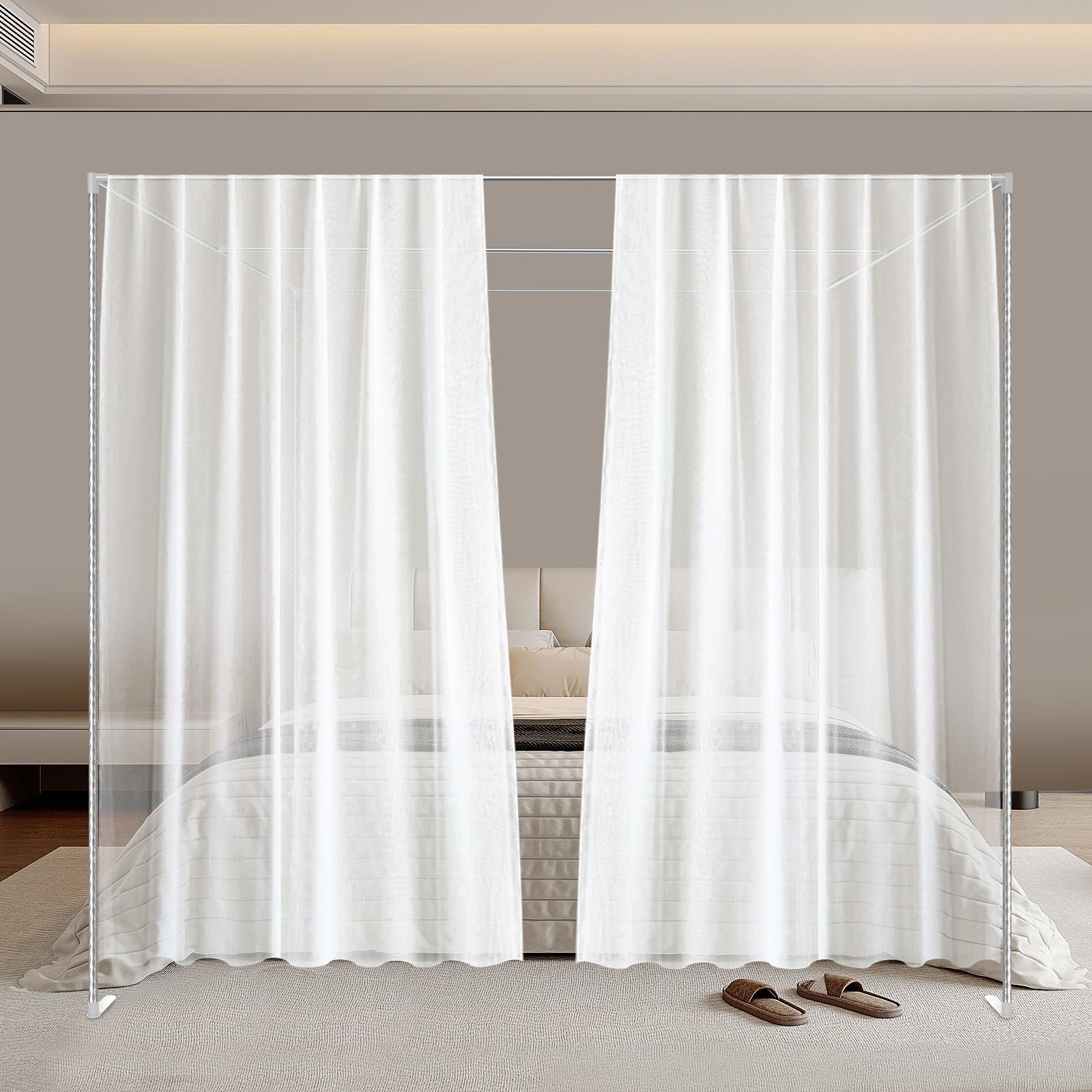 York Full Size Canopy Bed Curtain, White, Minimalist, 84 x 40 x 84 inches
