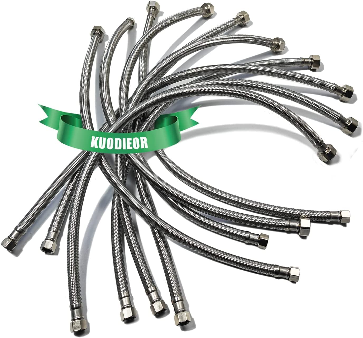 【New Version】Faucet Water Supply Connector Line Braided Stainless Steel, Premium Faucet Supply Line 20 inch - 3/8 Female Compression Thread x 1/2 Female Iron Pipe Thread (10 Pack)