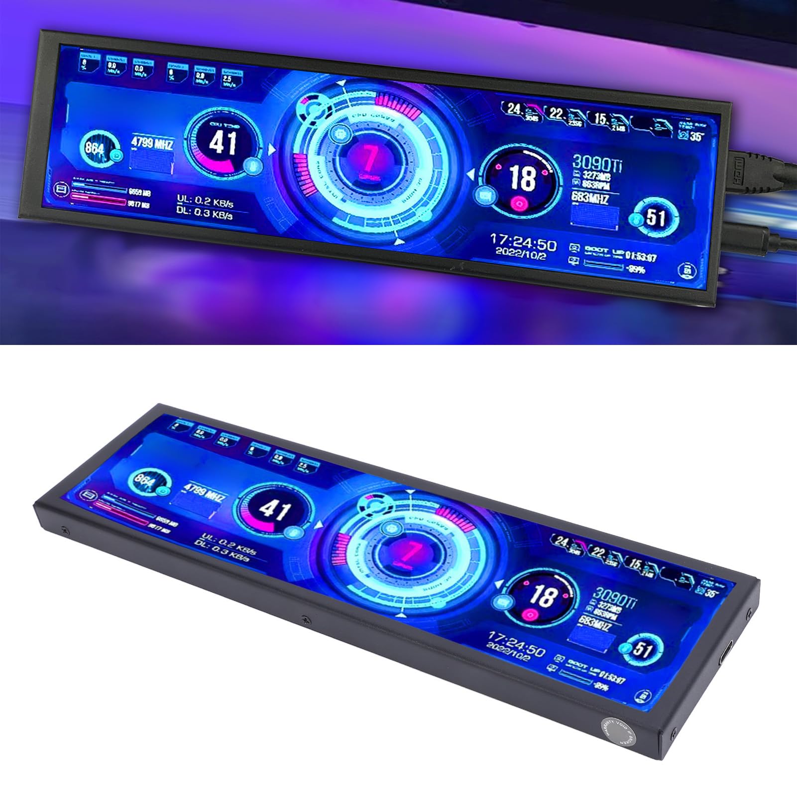 SENECESLI 8,8 Zoll Computertemperaturmonitor, PC Sensor Panel Display mit Landschaft und Porträtumschaltung, 170 ° Anzeigewinkel