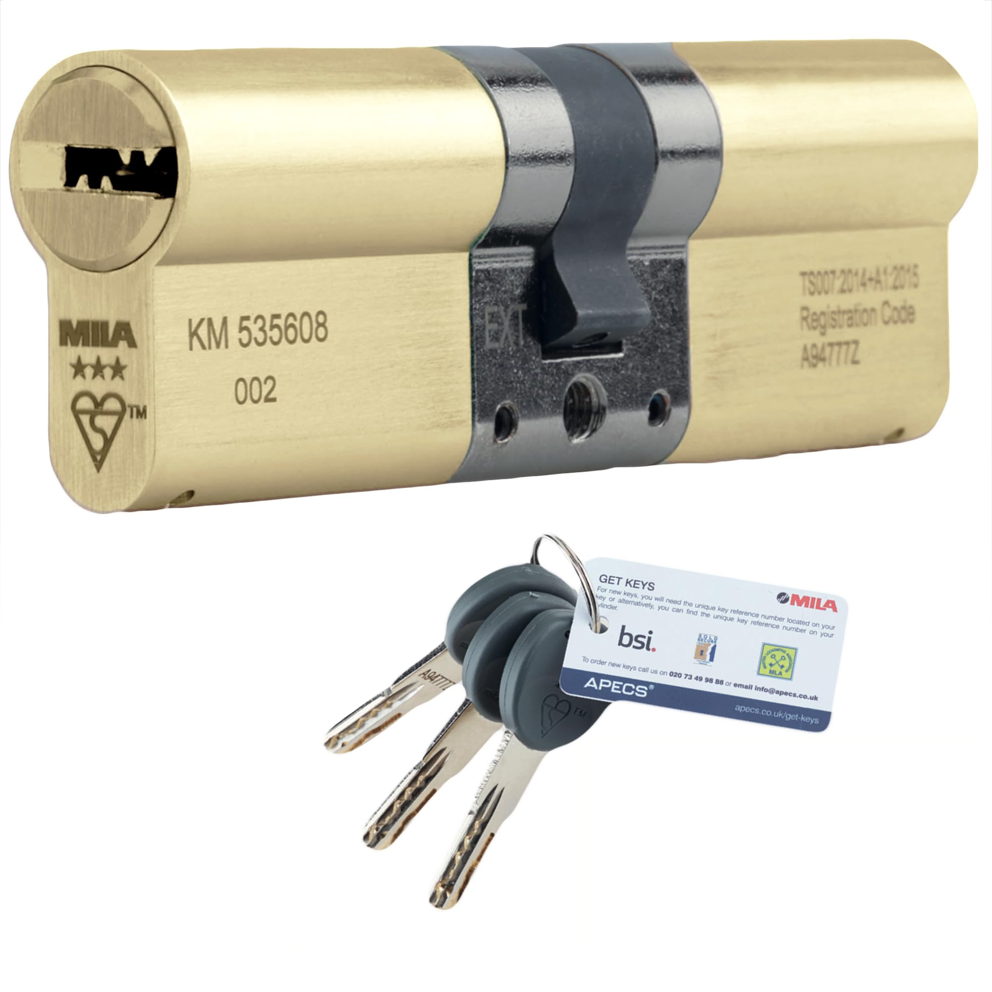 Brass 3 Star Euro Cylinder Anti Snap Bump High Security uPVC Door Barrel TS007:2014 Lock (45 Int / 45 Ext)