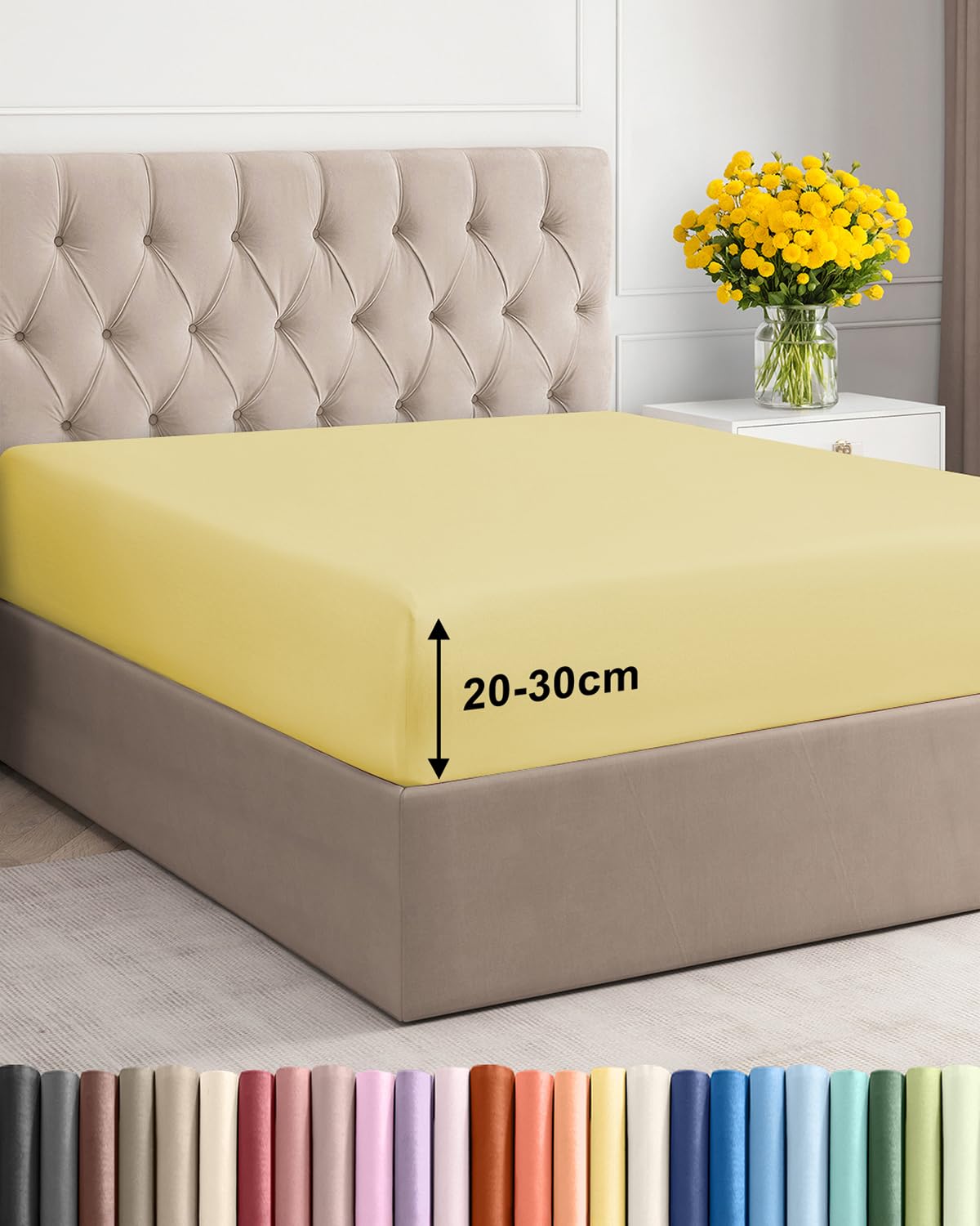 Fitted Sheet King 150x200cm, Yellow - Deep Pocket 30cm (12") - Non Iron Soft Brushed Microfibre - Machine Washable - Fade & Shrink Resistant - OEKO-TEX Certified - Breathable - Easy Care - Bed Sheet — image 1