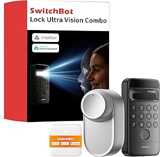 SwitchBot Serrure Ultra WiFi connectée avec Keypad Vision, Reconnaissance faciale 3D, Verrouillage de porte à empreinte digitale, Verrouillage de porte intelligente, Système à triple alimentation