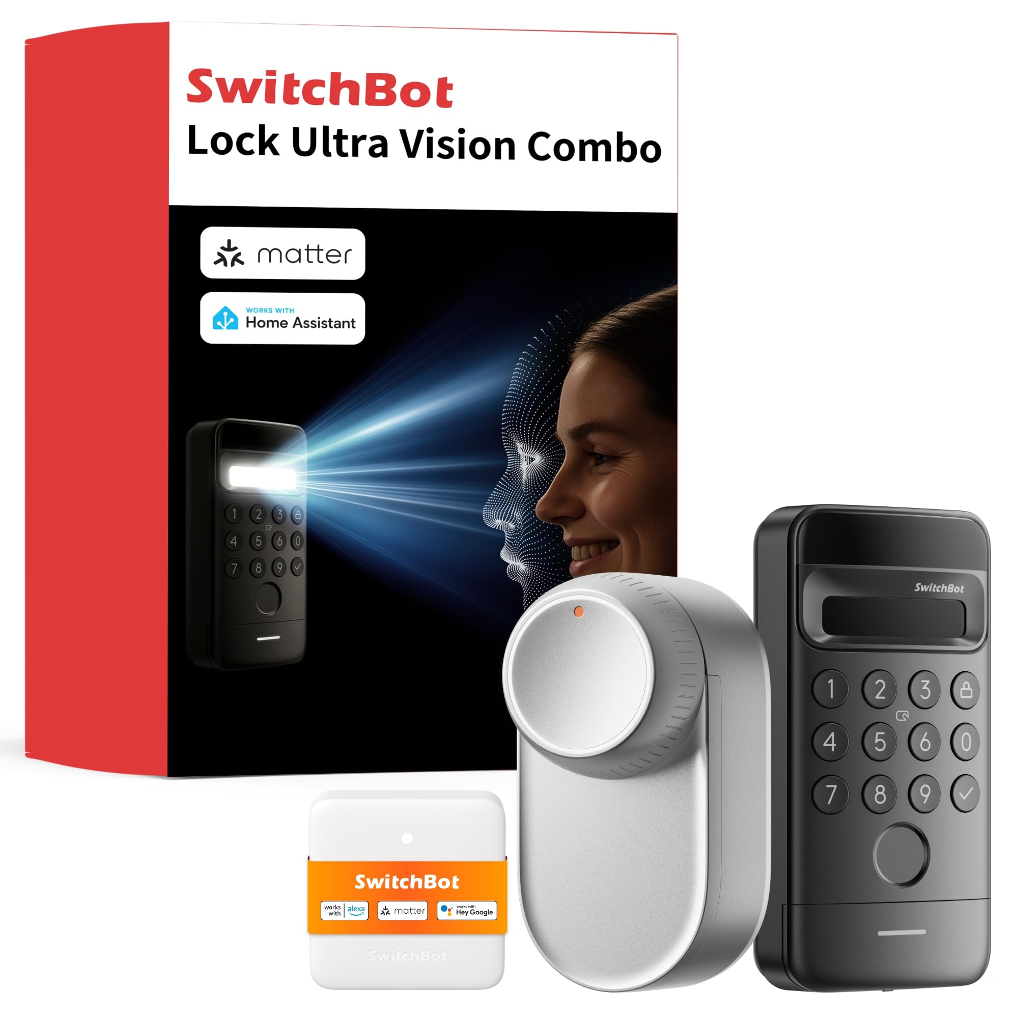 SwitchBot WLAN Smart Lock Ultra mit Keypad Vision, 3D-Gesichts-/Fingerabdruckerkennung, Elektronisches Türschloss mit Aufladbarem Akku, Öffnen per Gesicht, Fingerprint, Code, Alexa, unterstützt Matter