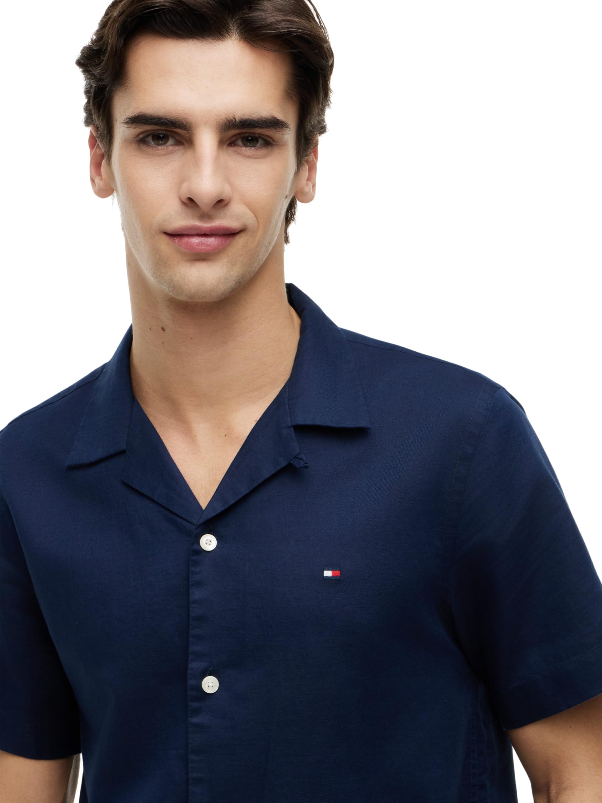 Tommy Hilfiger Linen Blend Solid SS RF Sht Mw0mw44266 Camisa S/S Hombre (Pack de 1)