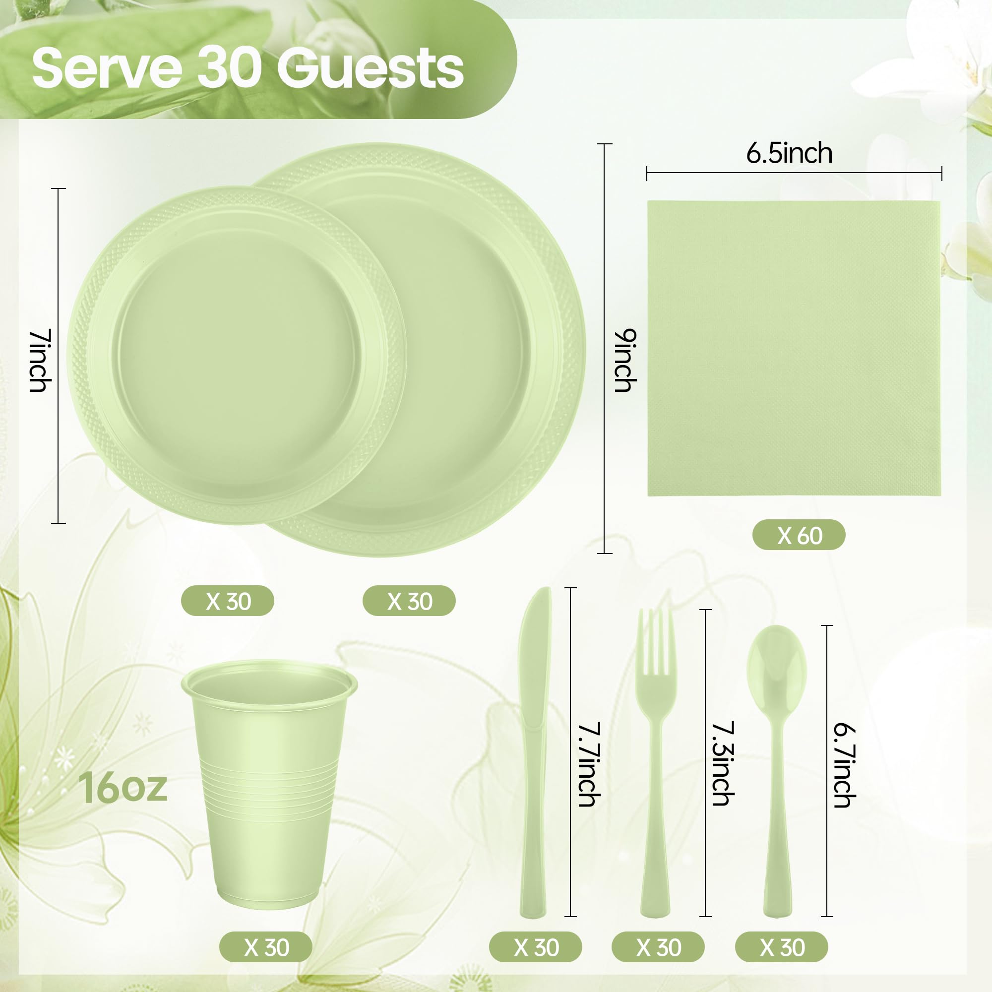240 Piece Sage Green Disposable Dinnerware Set -2