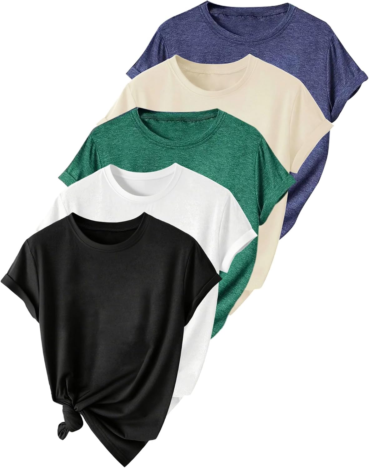 REINDEAR 5-piece women's short-sleeved round-neck solid-color set gift package - four-season women's tops (Small,Set 4)