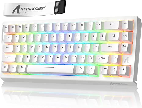 ATTACK SHARK X68 HE 8000Hz Rapid Trigger Keyboard, 0.01mm RT Accuracy Wired Gaming Keyboard with Magnetic Switch, Adjustable Actuation, Rapid Trigger, Snap Tap, RGB Lighting for PC/Mac, White