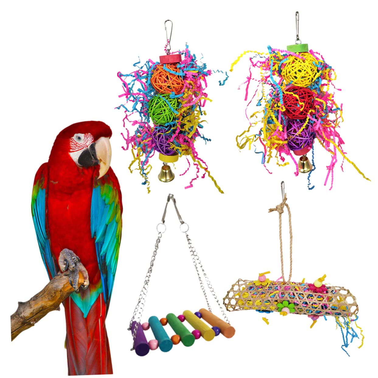 POPETPOP 8pièces Jouets Rotin pour Oiseaux Jouet à Mordre Créatif avec Balancelle pour Perroquets Et Perruches pour Amusement Et Exercice