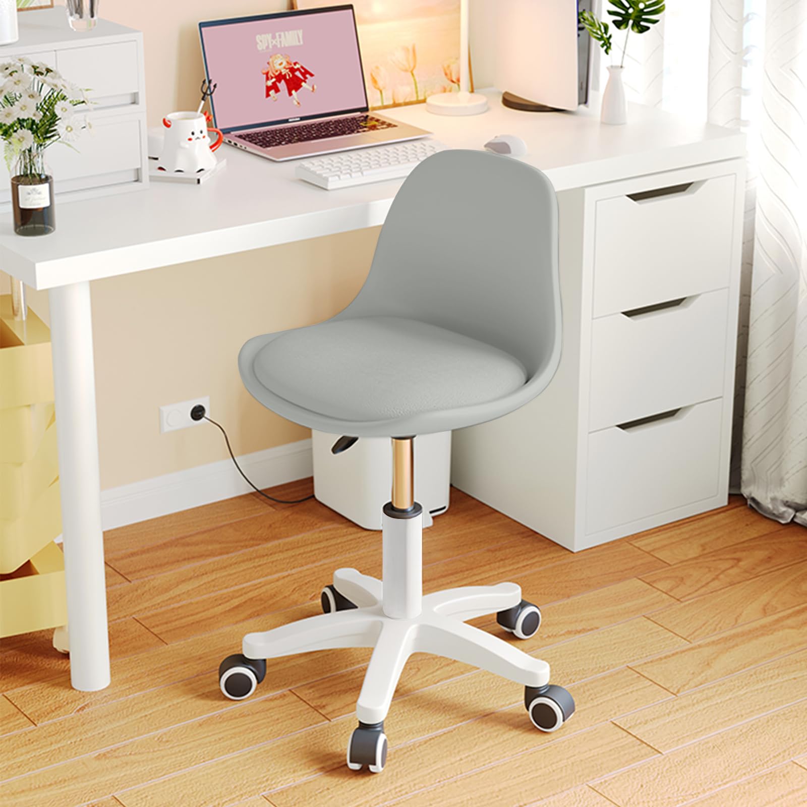 Small Armless Desk Chair, Adjustable Height Home Office Chair for Teens