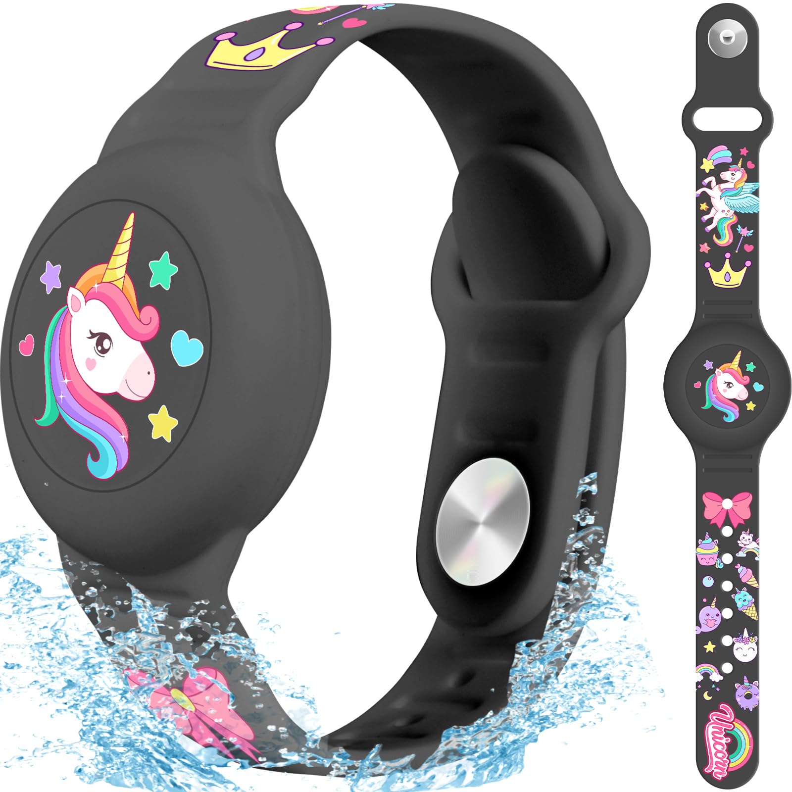 ZHOC AirTag Bracelet for Kids, Waterproof Cute Cartoon Air tag Holder for Kids with Full Coverage Anti-Lost Hidden Design, Airtag Wristband Accessories for Child Black