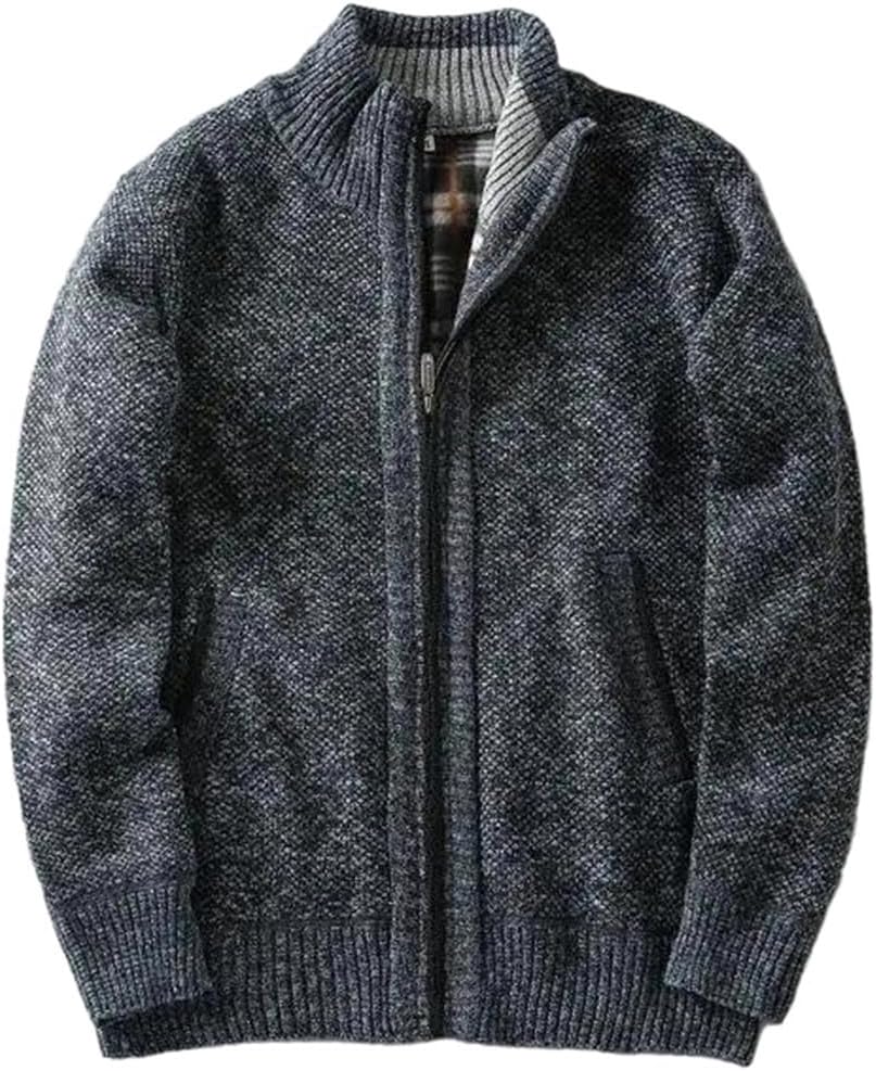 Men's Winter Stand-Up Collar Cardigan Fleece Thickened Warm Casual Knitted Sweater Jacket