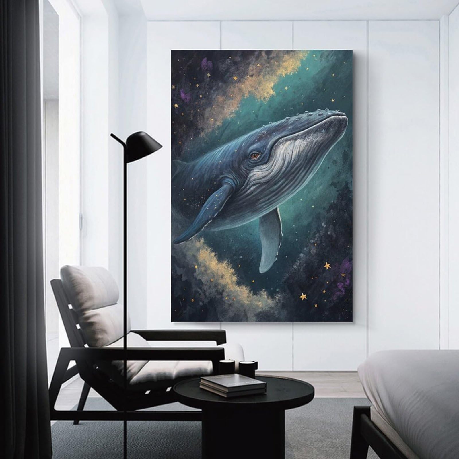 Junmoney Canvas Wall Decor Whale in A Starry Sky, 20x30inch(50x75cm), for Restful Interiors, Bedrooms Or Small Rooms, Canvas Wall Decor for Personal Spaces