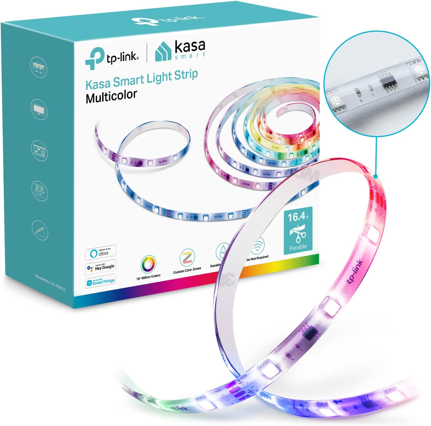 LED Light Strip, 50 Color Zones RGBIC, 16.4ft Wi Fi LED Strip Works with Alexa, High Brightness with 16 Million Colors, Trimmable, 2 Year Warranty KL420L5, Multicolor