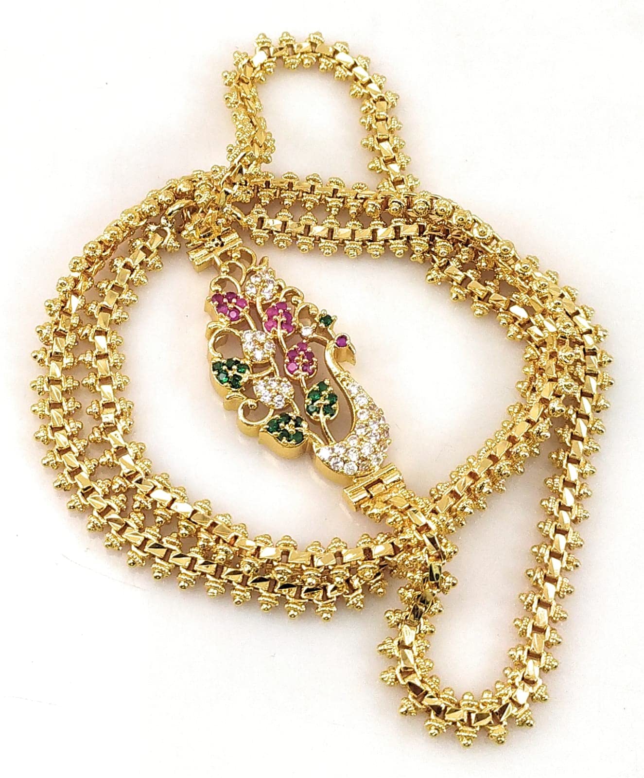 AFJ GOLD One Gram Micro Gold Plated Traditional Ruby Emerald AD Stone Mugappu Chain for Women and Girls LET-MC1232 (B07NDWDN2C) Amazon Price History, Amazon Price Tracker