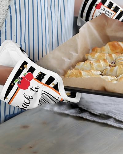 Miniatura 6 de Black White Sriped 3Pcs Pot Holders for Kitchen,Non Slip & Heat Insulation Terry Cloth Potholder Set with Pocket,Thick Hot Pad Oven Mitts Trivet